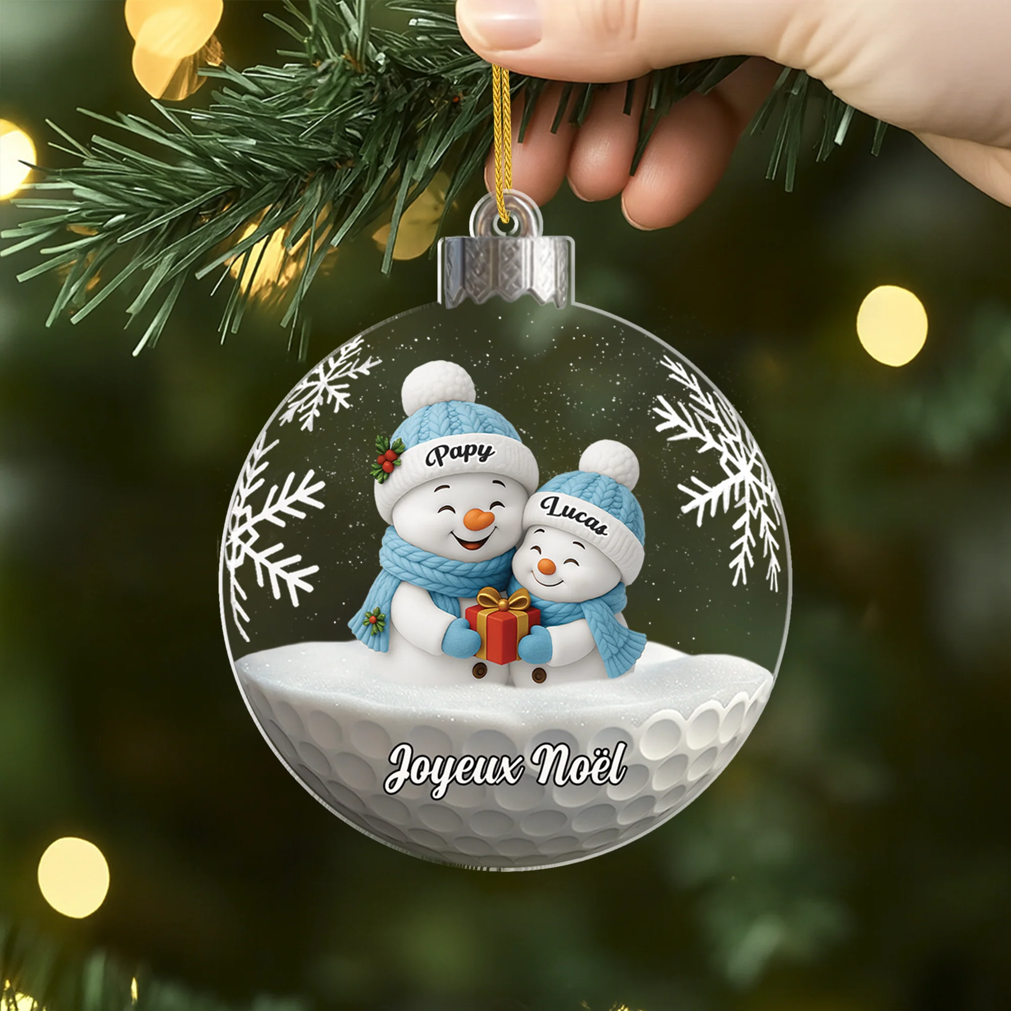 [Effet d'impression 3D] Ornement Acrylique Personnalisé Papy/Mamie - Boule Joyeux Noël - Image 2