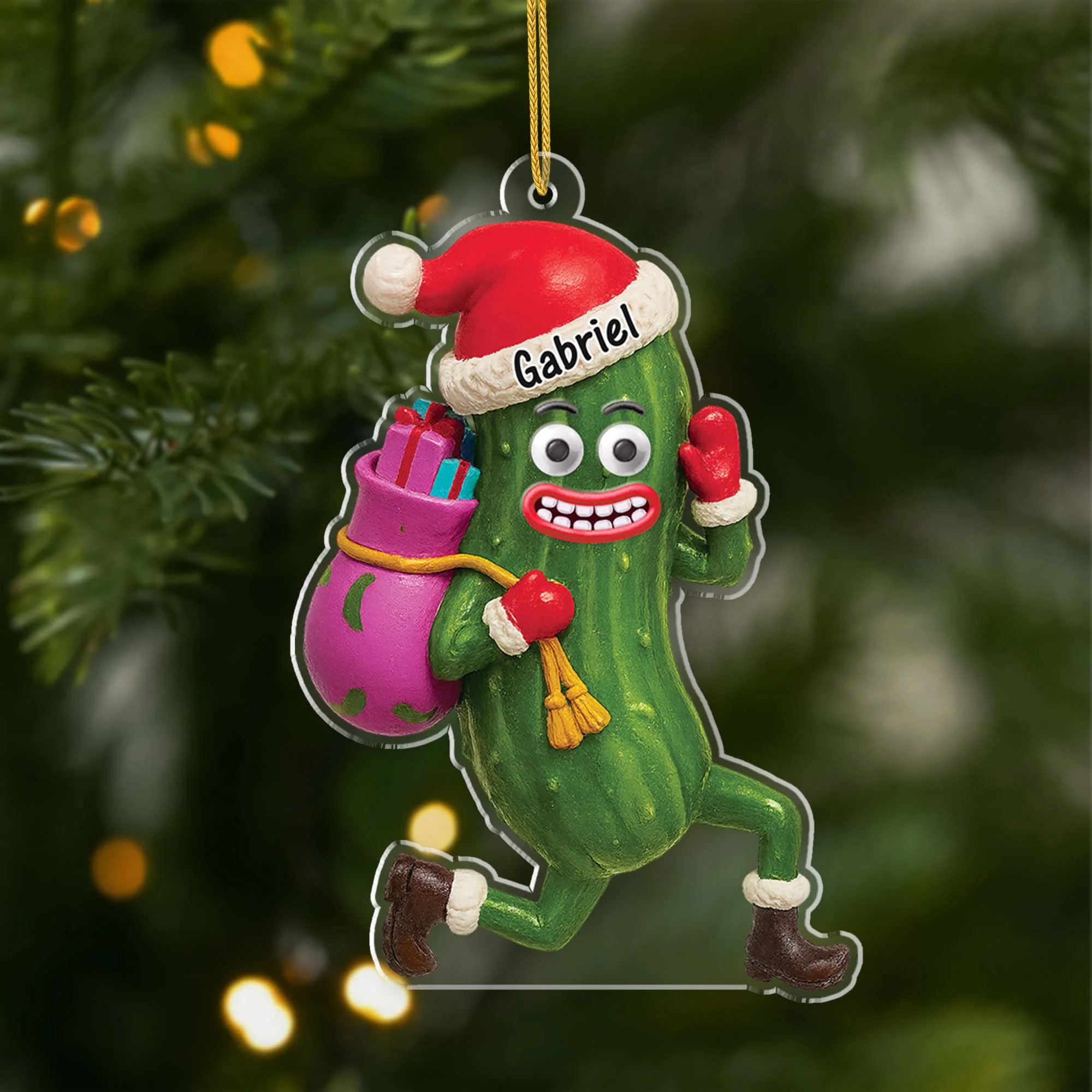[Effet d'impression 3D] Ornement Acrylique Personnalisé Pour Femme Et Homme - Cornichon De Noël