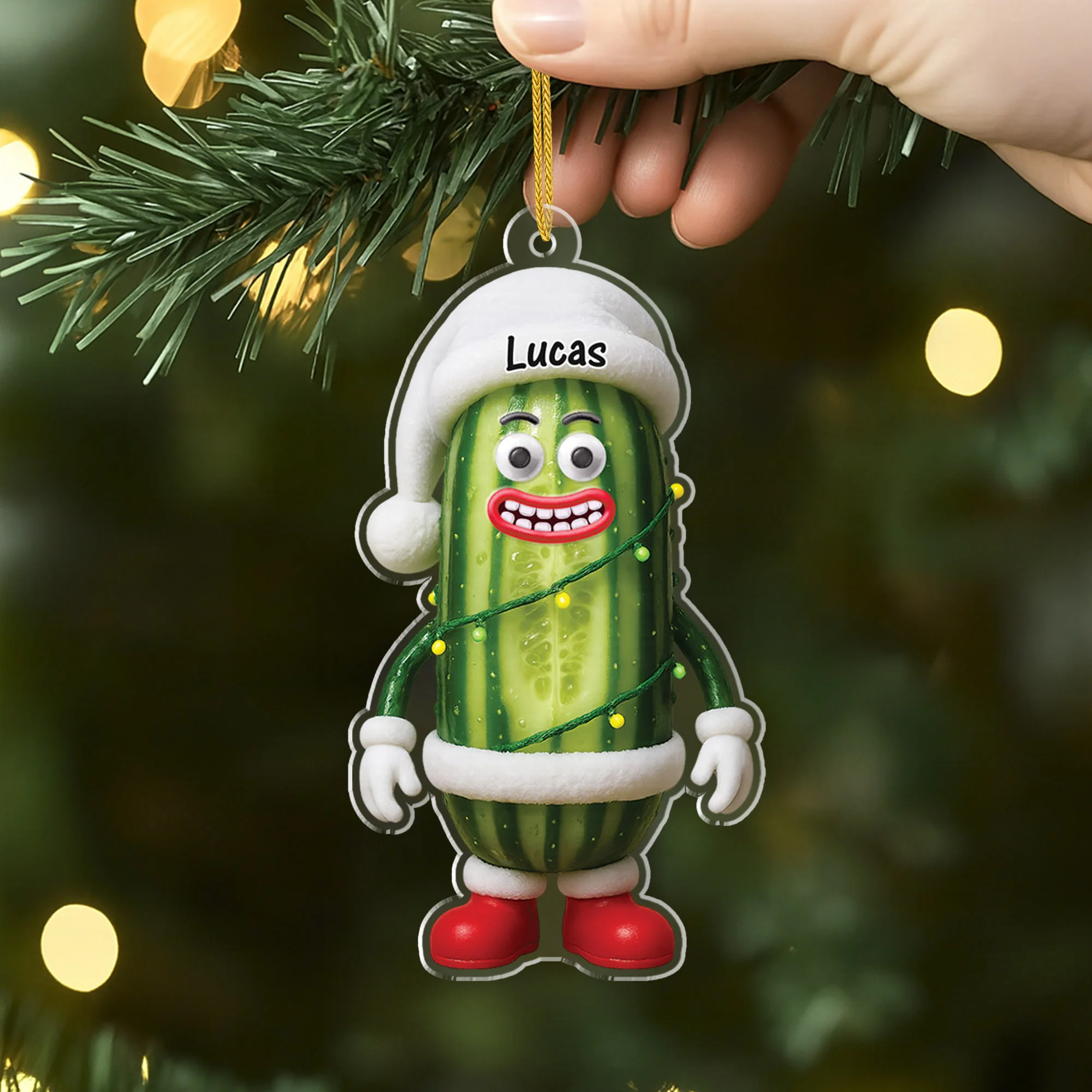 [Effet d'impression 3D] Ornement Acrylique Personnalisé Pour Femme Et Homme - Cornichon De Noël - Image 2