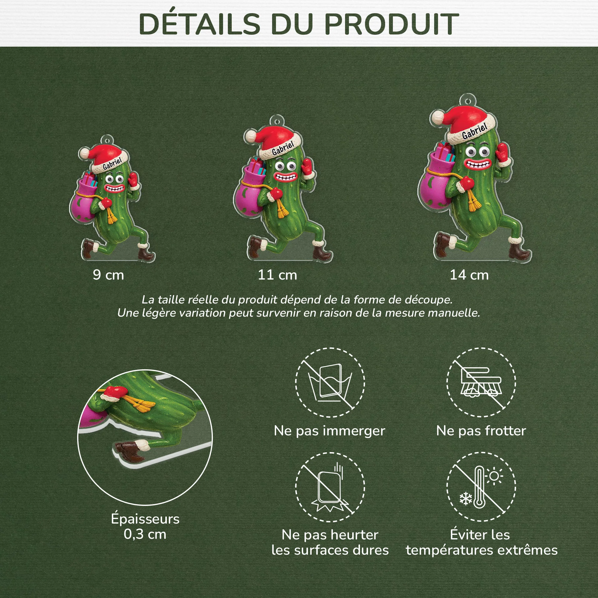 [Effet d'impression 3D] Ornement Acrylique Personnalisé Pour Femme Et Homme - Cornichon De Noël - Image 3
