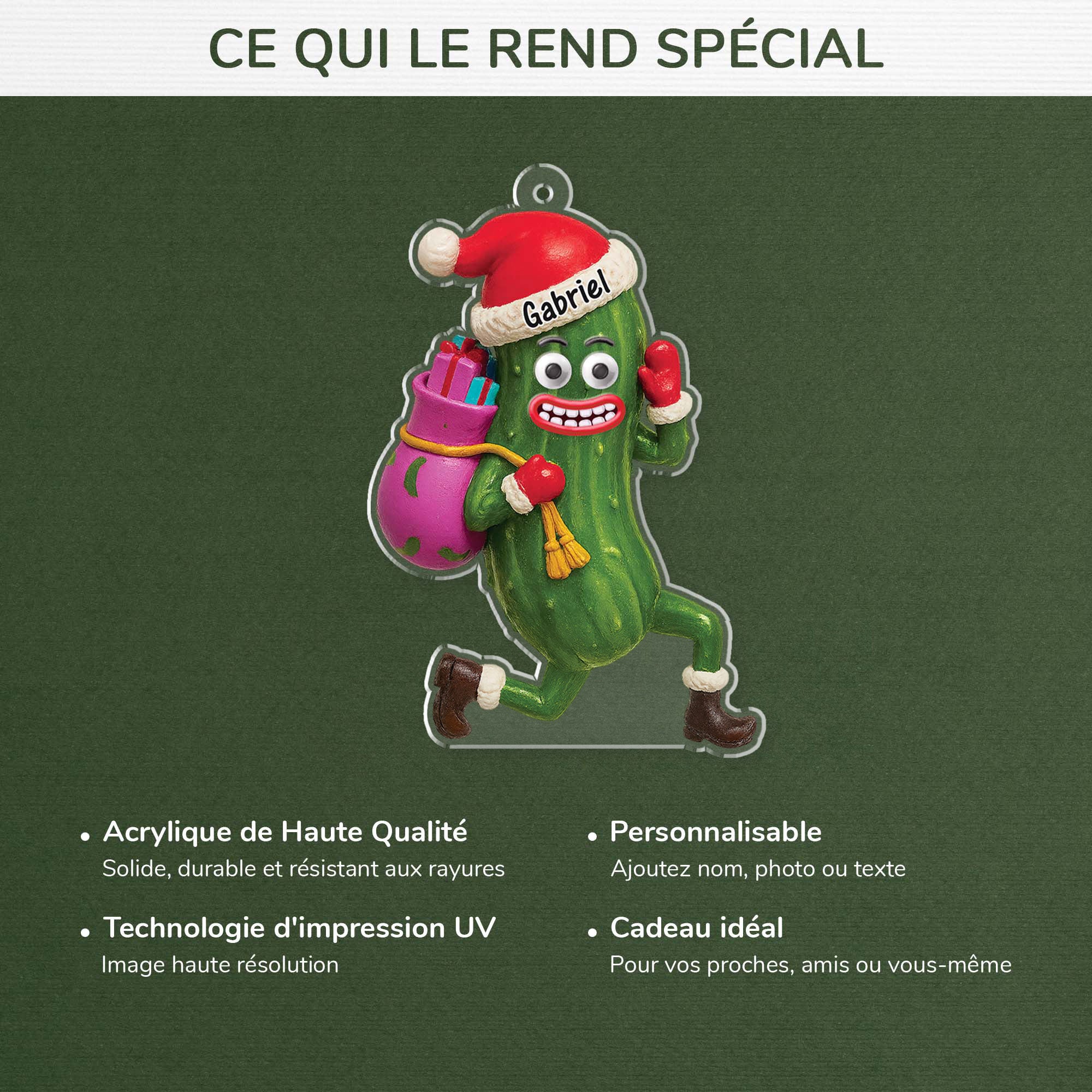 [Effet d'impression 3D] Ornement Acrylique Personnalisé Pour Femme Et Homme - Cornichon De Noël - Image 4