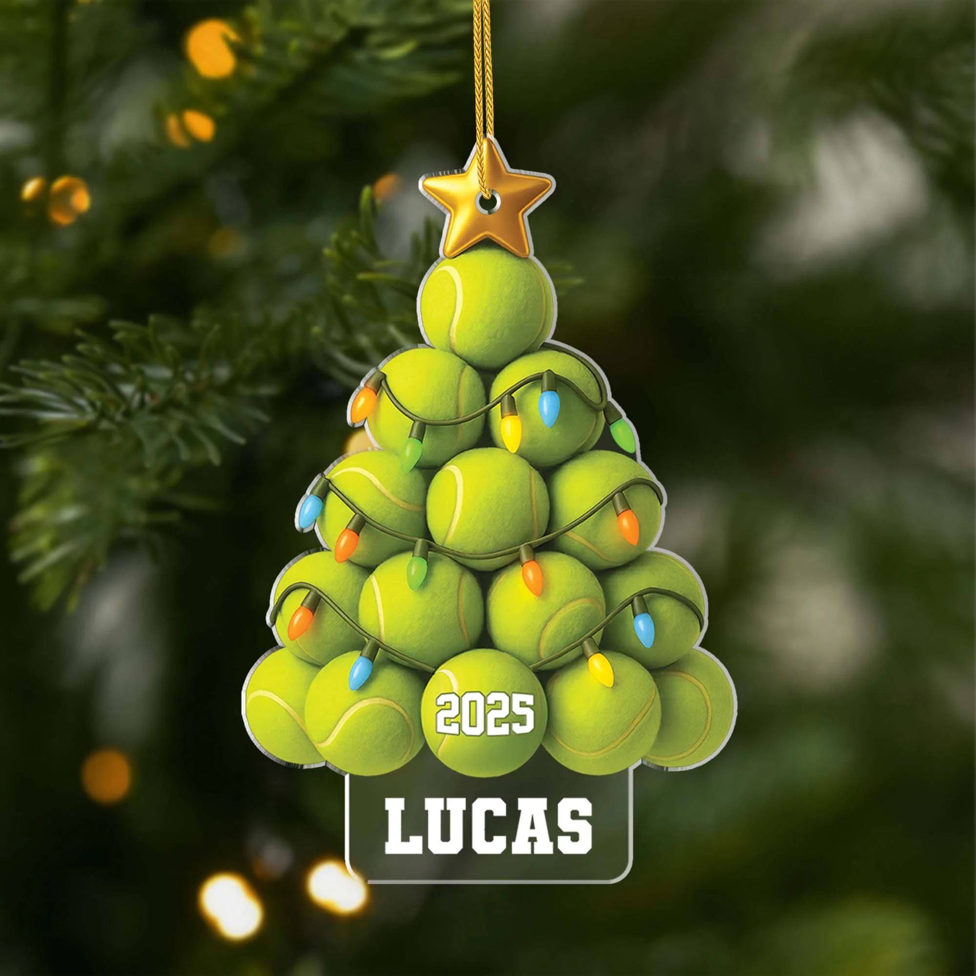 [Effet d'impression 3D] Ornement Acrylique Personnalisé Pour Femme Et Homme - Sapin Noël En Balles De Tennis