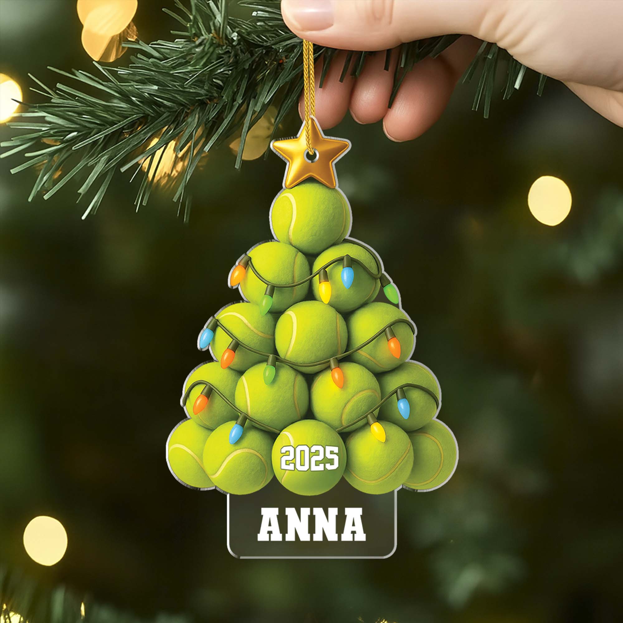 [Effet d'impression 3D] Ornement Acrylique Personnalisé Pour Femme Et Homme - Sapin Noël En Balles De Tennis - Image 2