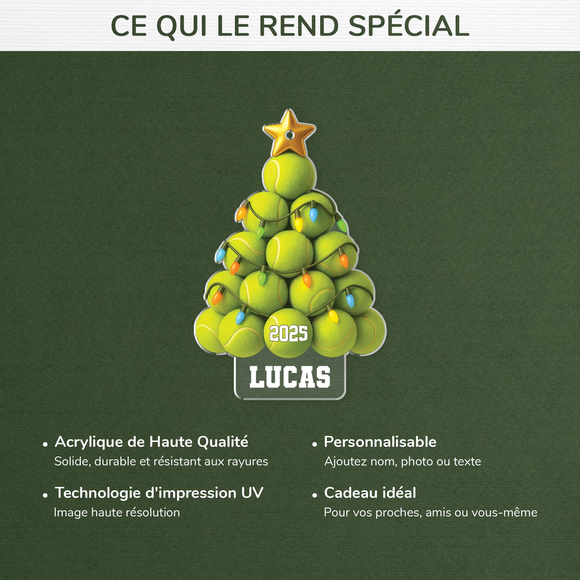 [Effet d'impression 3D] Ornement Acrylique Personnalisé Pour Femme Et Homme - Sapin Noël En Balles De Tennis - Image 4