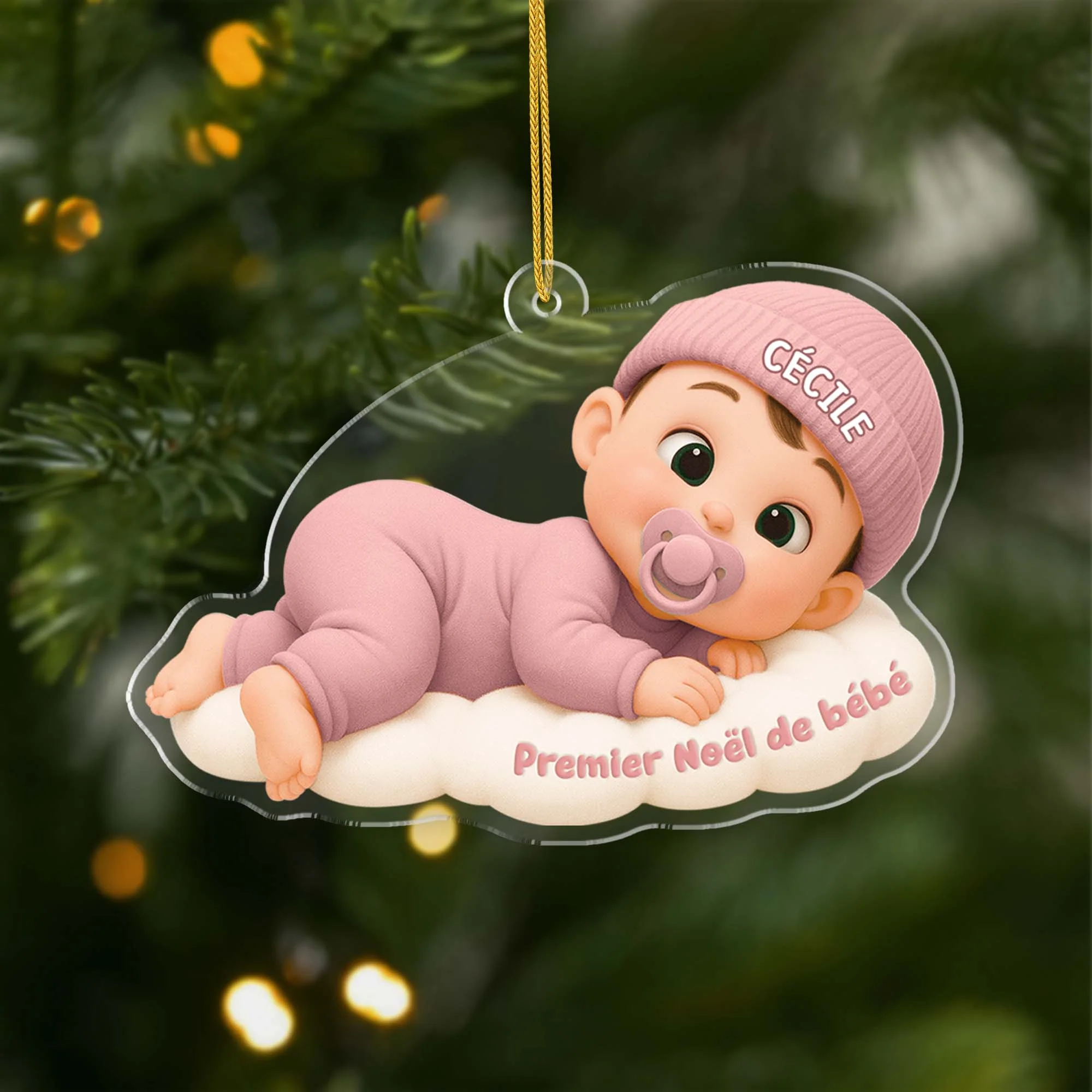 [Effet d'impression 3D] Ornement Acrylique Personnalisé - Premier Noël Bébé Sur Nuage