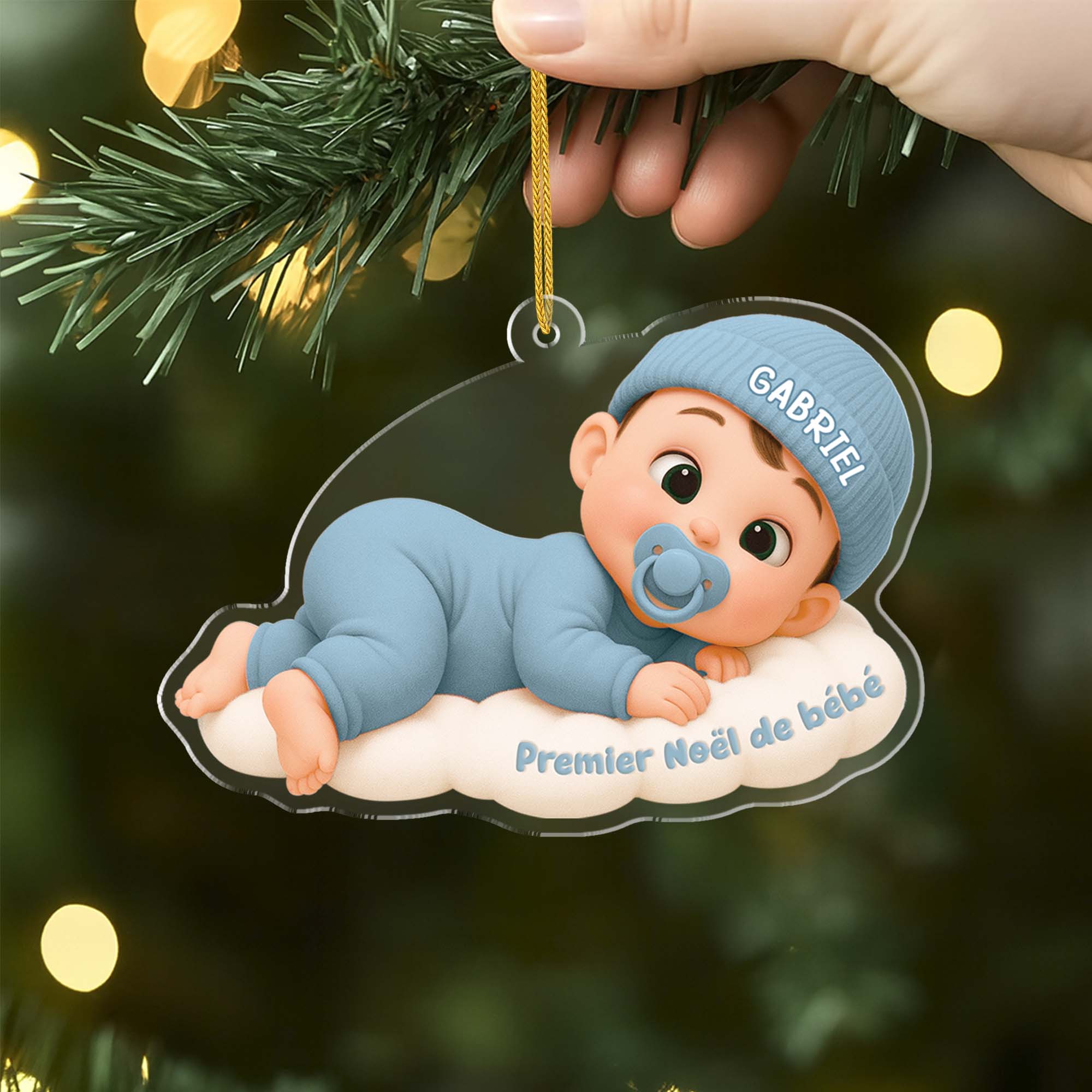 [Effet d'impression 3D] Ornement Acrylique Personnalisé - Premier Noël Bébé Sur Nuage - Image 2