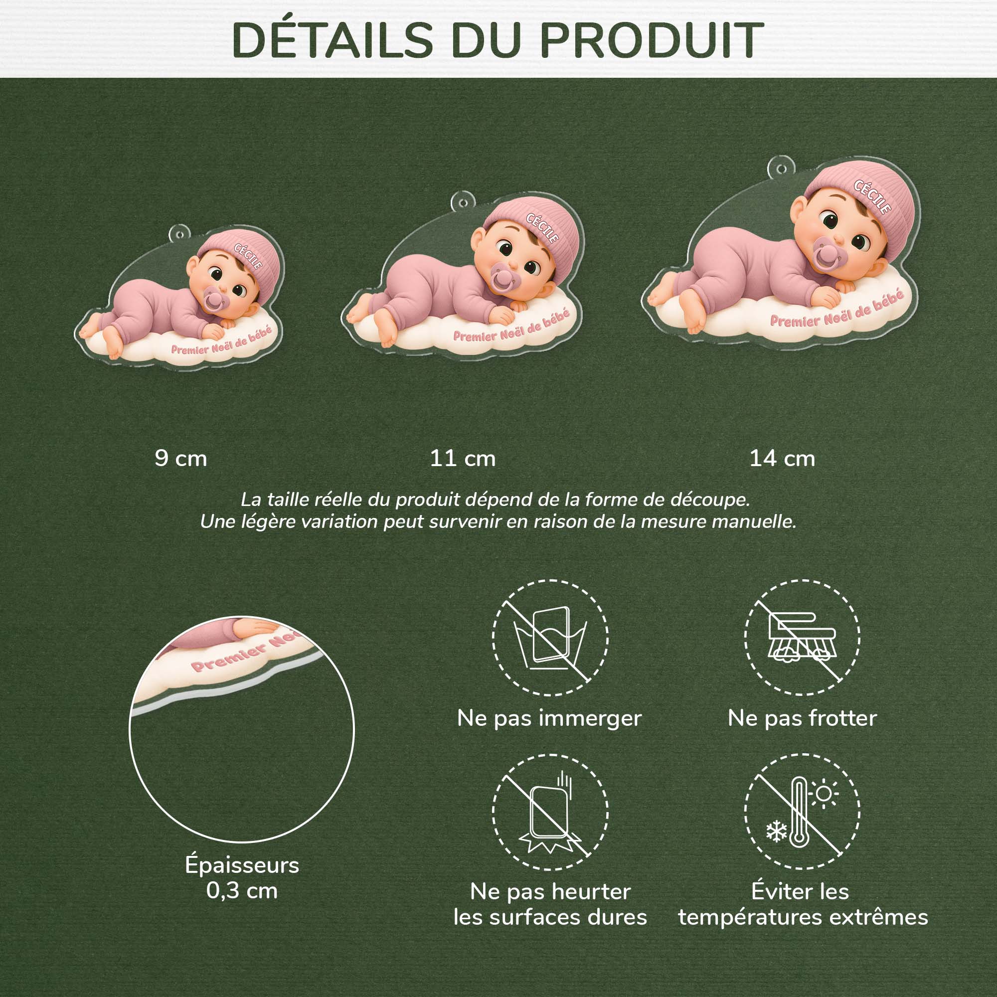 [Effet d'impression 3D] Ornement Acrylique Personnalisé - Premier Noël Bébé Sur Nuage - Image 3
