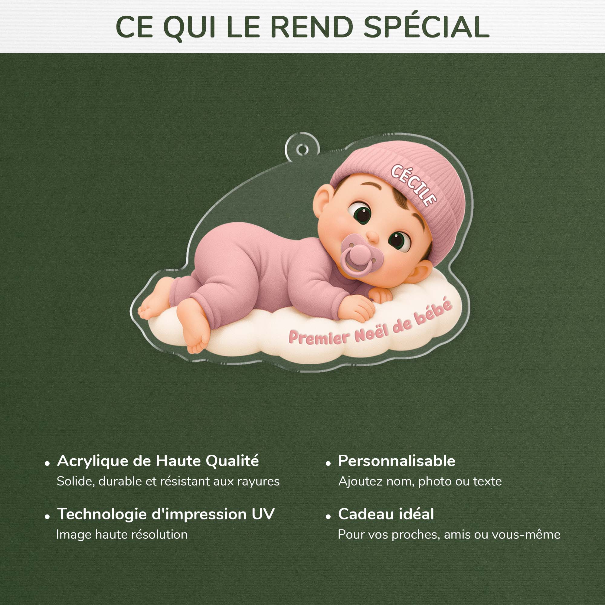 [Effet d'impression 3D] Ornement Acrylique Personnalisé - Premier Noël Bébé Sur Nuage - Image 4