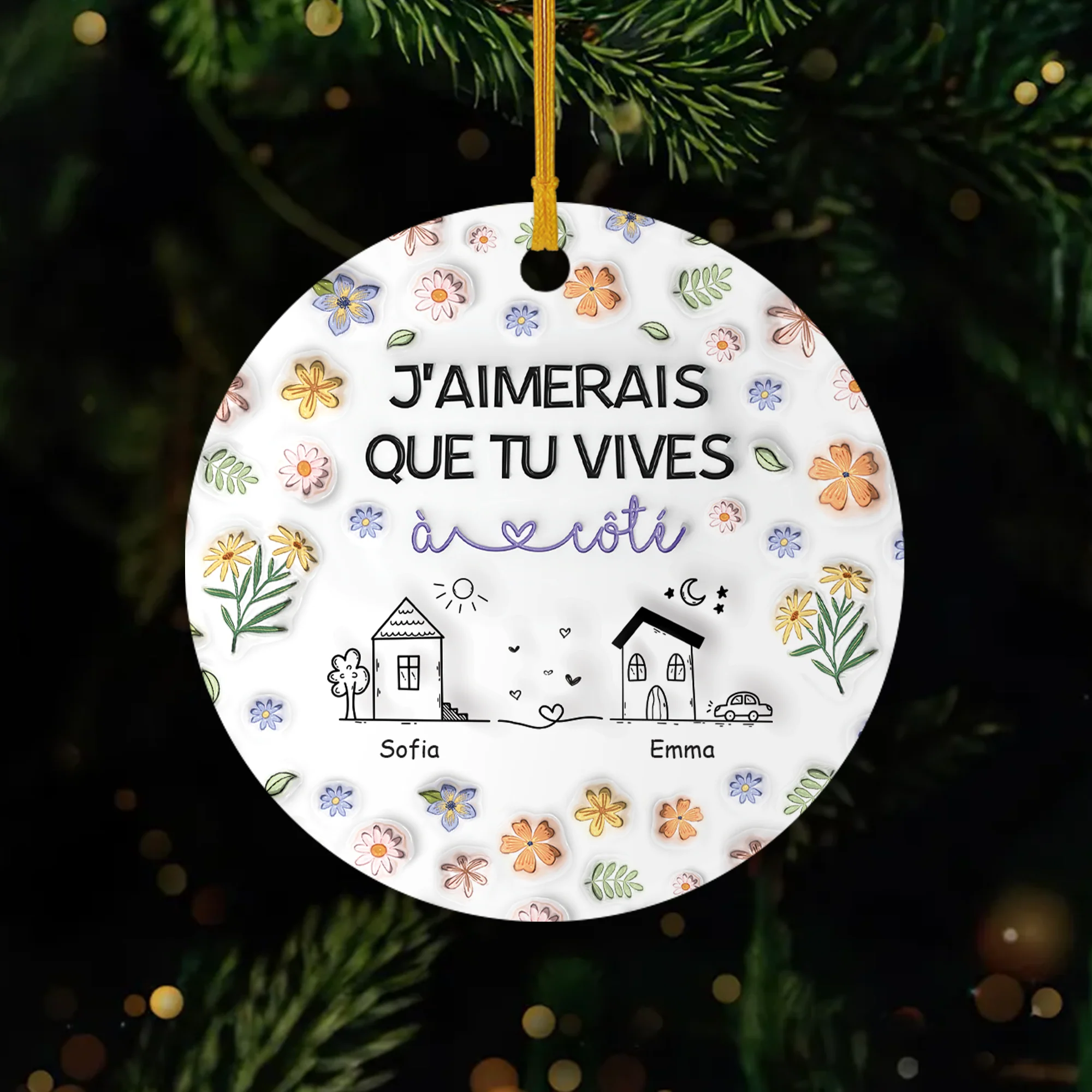 [Effet d'impression 3D] Ornement Céramique Personnalisé - J'aimerais Que Tu Habites À Côté Fleur