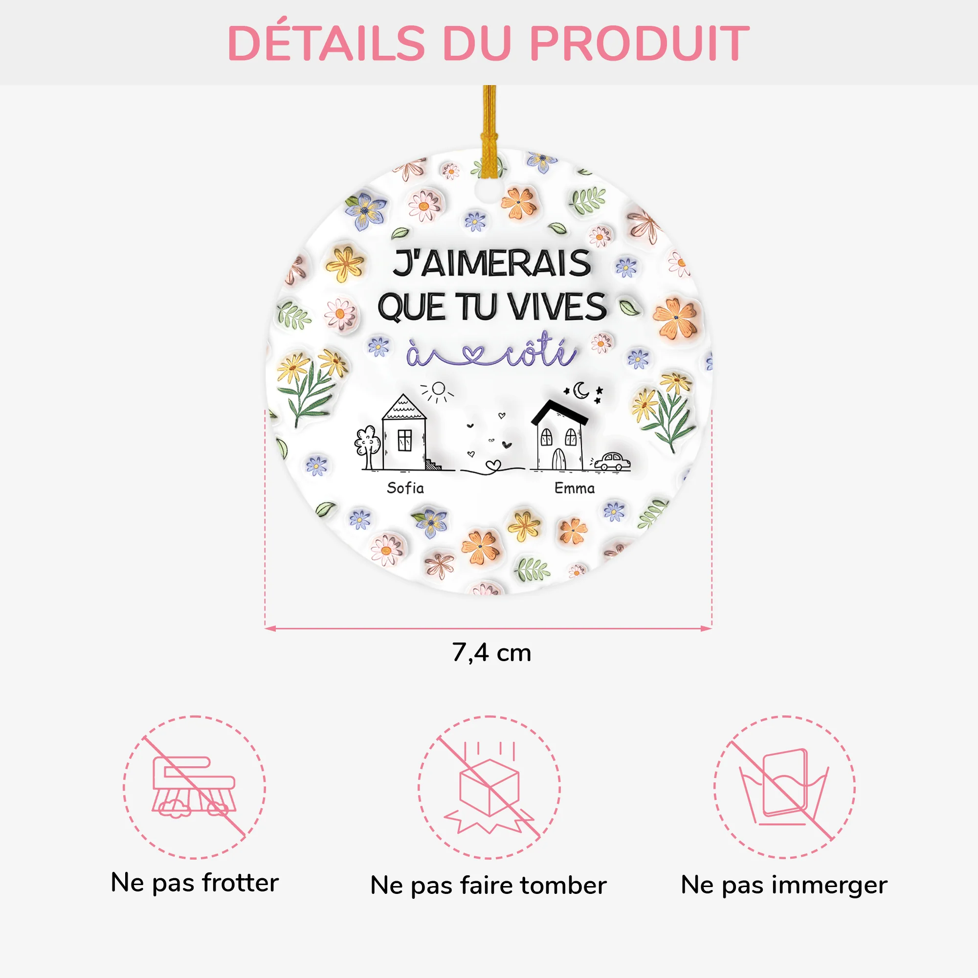 [Effet d'impression 3D] Ornement Céramique Personnalisé - J'aimerais Que Tu Habites À Côté Fleur - Image 3
