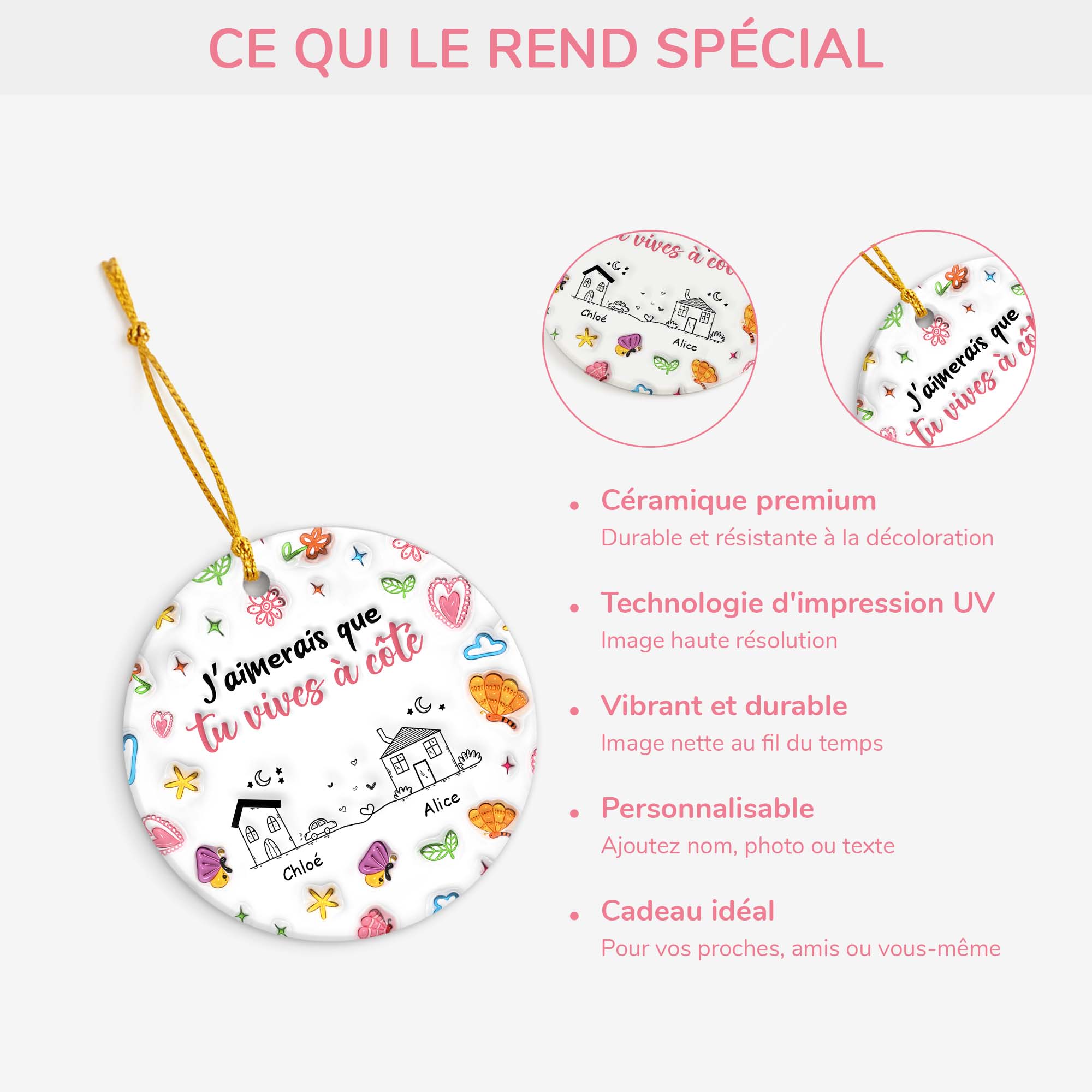 [Effet d'impression 3D] Ornement Céramique Personnalisé Meilleure Amie - J'aimerais Que Tu Habites Juste À Côté - Image 4