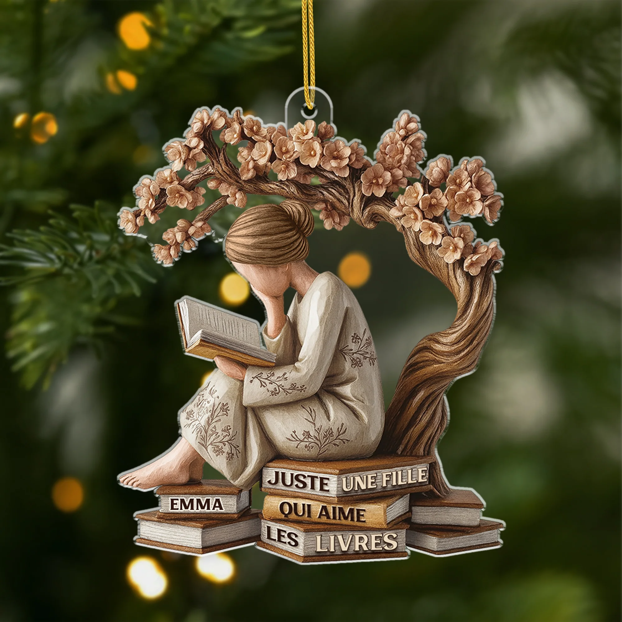 [Effet d'impression 3D] Ornement De Noël Acrylique Personnalisé - Une Fille Qui Aime Les Livres