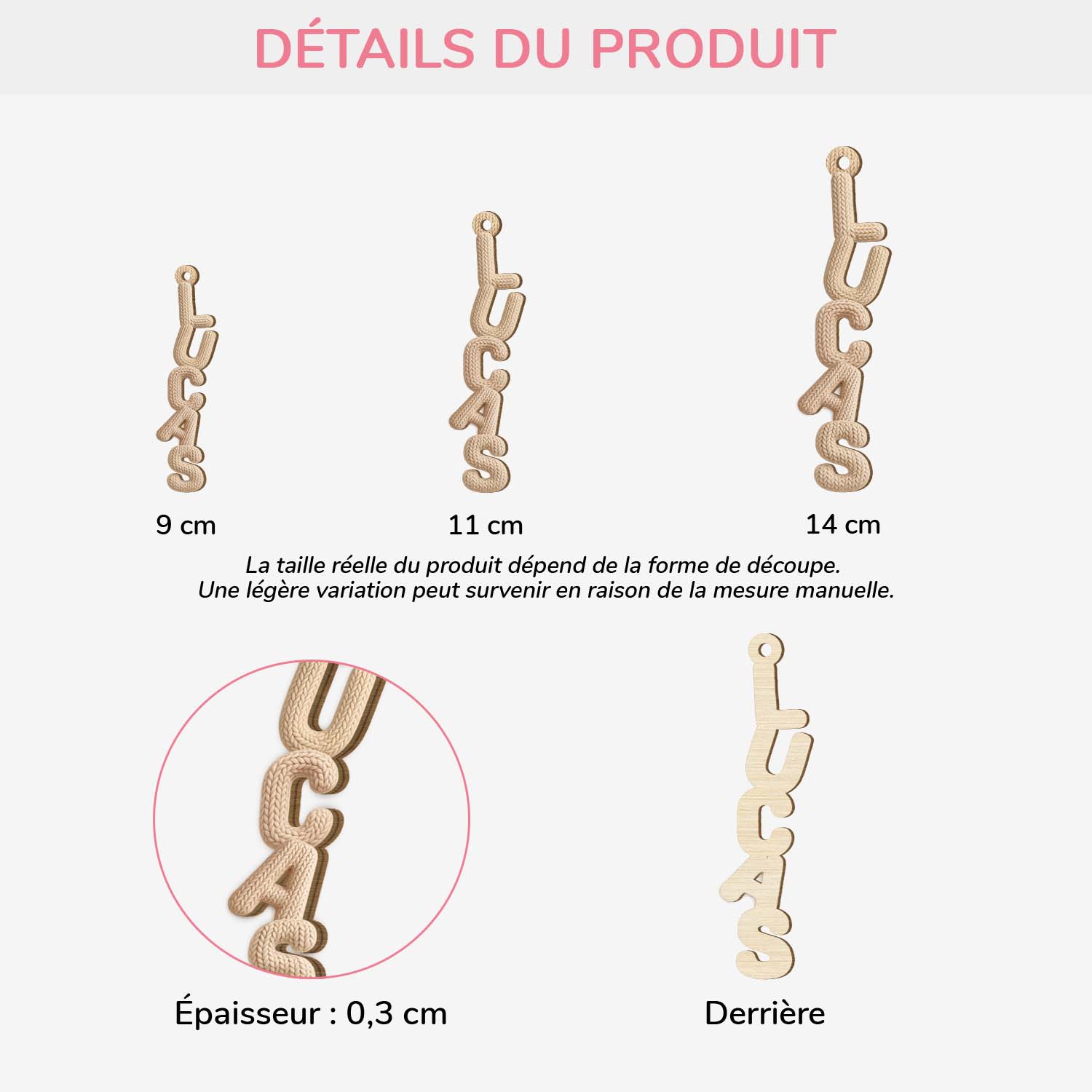 [Effet d'impression 3D] Ornement En Bois À 1 Couche Personnalisé Homme/Femme - Lettres De Prénom Style Crochet - Image 2