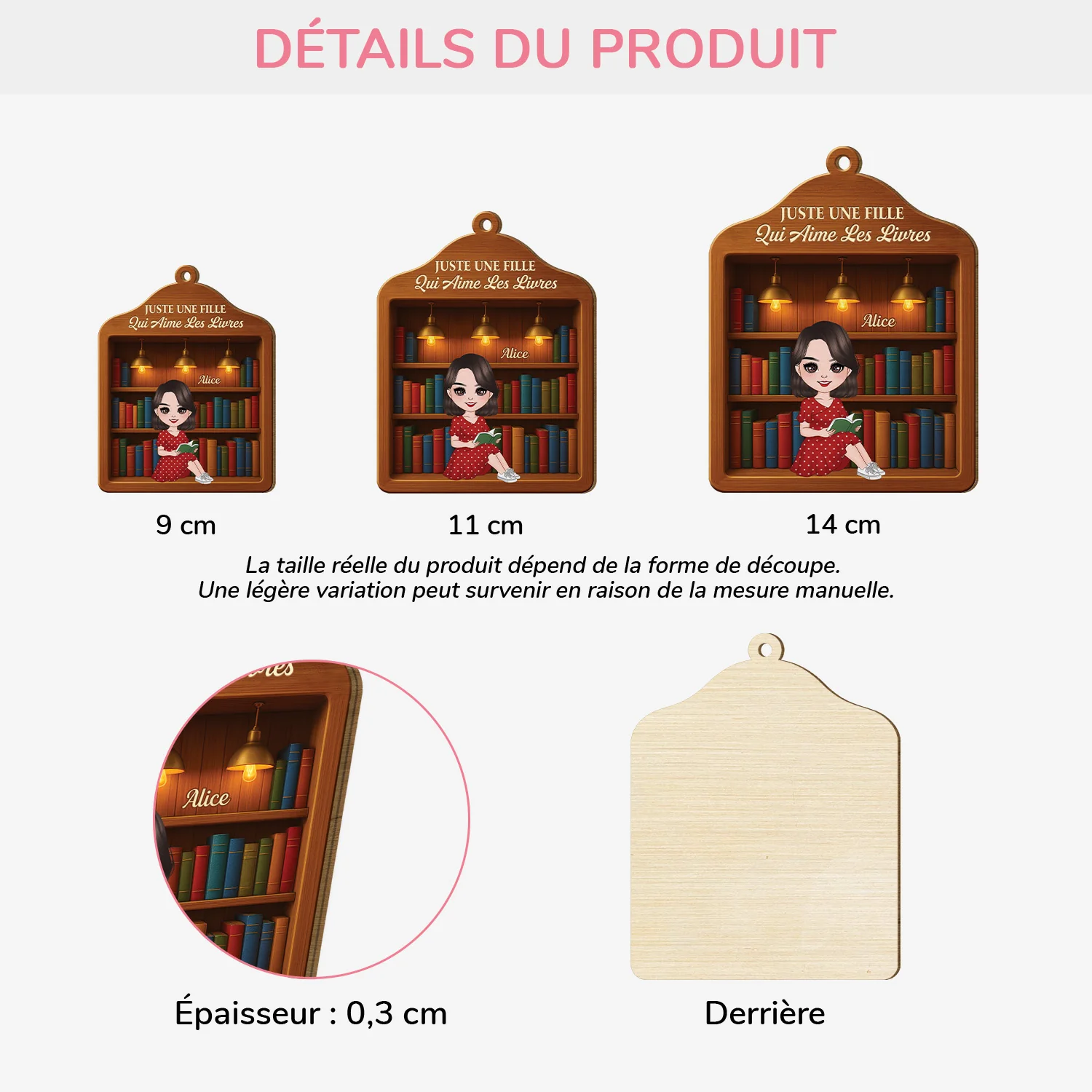 [Effet d'impression 3D] Ornement En Bois À 1 Couche Personnalisé - Juste Une Fille Qui Aime Les Livres - Image 3
