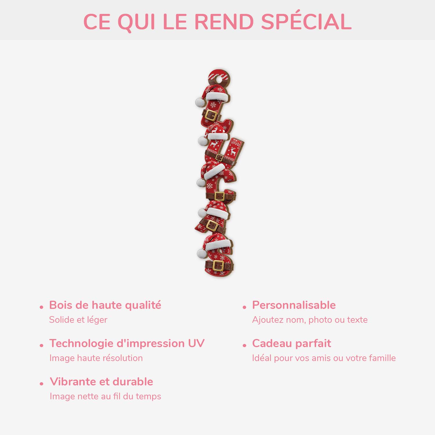 Décoration Noël Personnalisée Prénom – Lettres Père Noël | Ornement 3D En Bois - Image 3