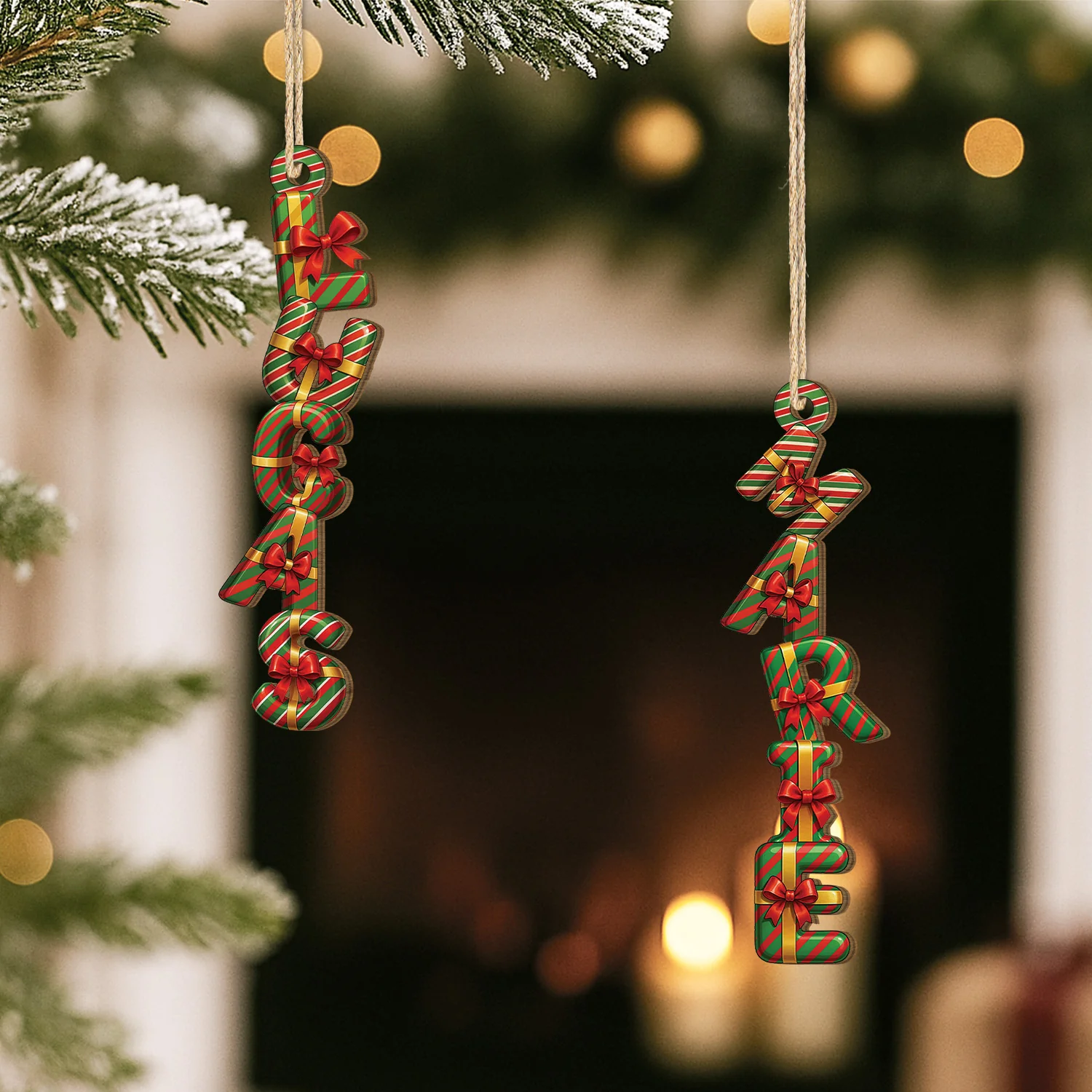 [Effet d'impression 3D] Ornement En Bois À 2 Couches Personnalisé Femme/Homme - Lettres Cadeau De Noël De Prénom - Image 2