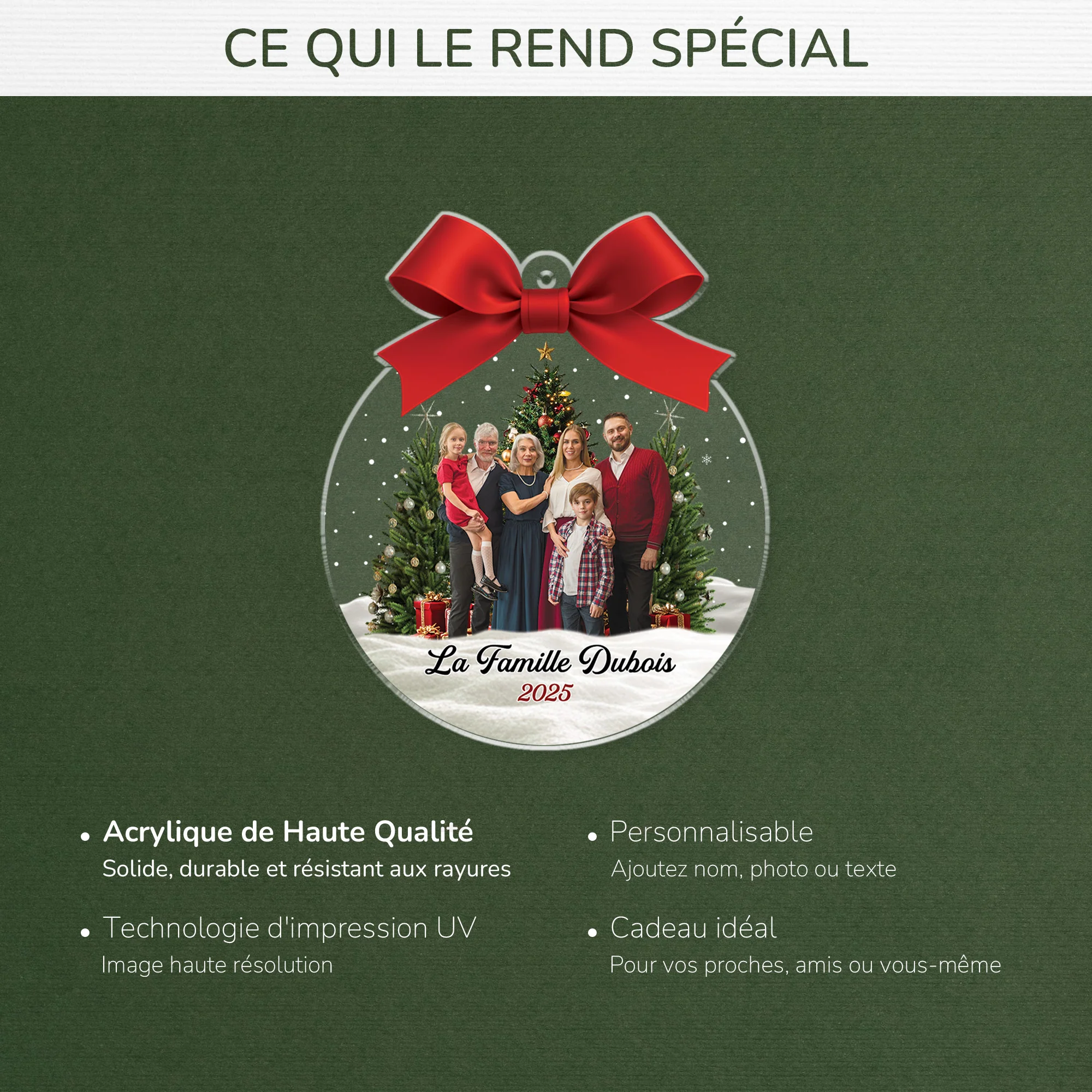 [Effet d'impression 3D] Ornement Noël Acrylique Personnalisé Avec Photo - Famille Est Le Plus Beau Cadeau - Image 4