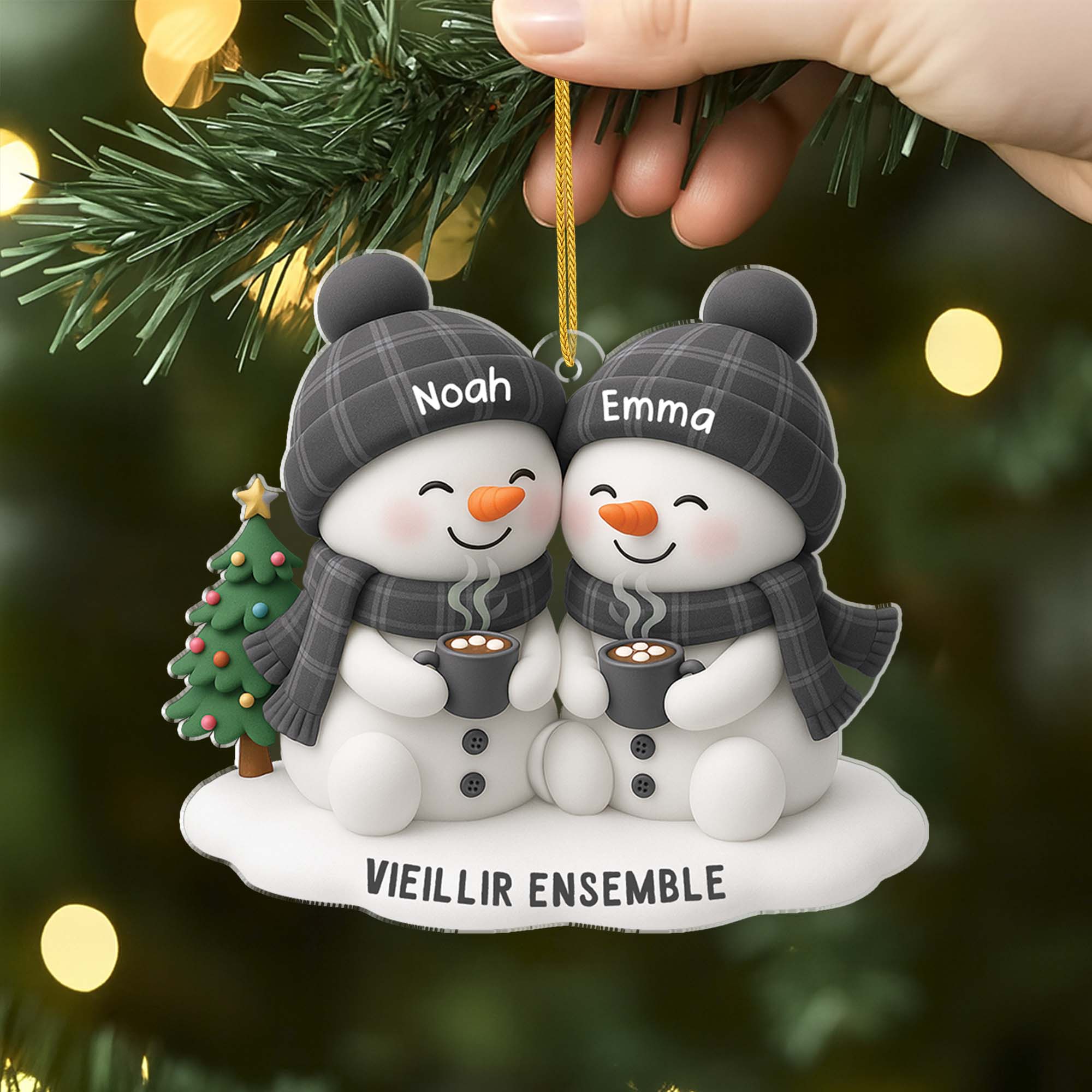 [Effet d'impression 3D] Ornement Noël Acrylique Personnalisé - Couple Bonhomme De Neige - Image 2