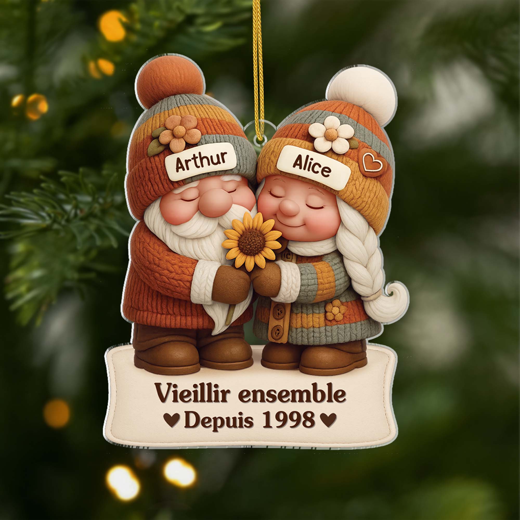 [Effet d'impression 3D] Ornement Noël Acrylique Personnalisé - Couple Vieillir Ensemble