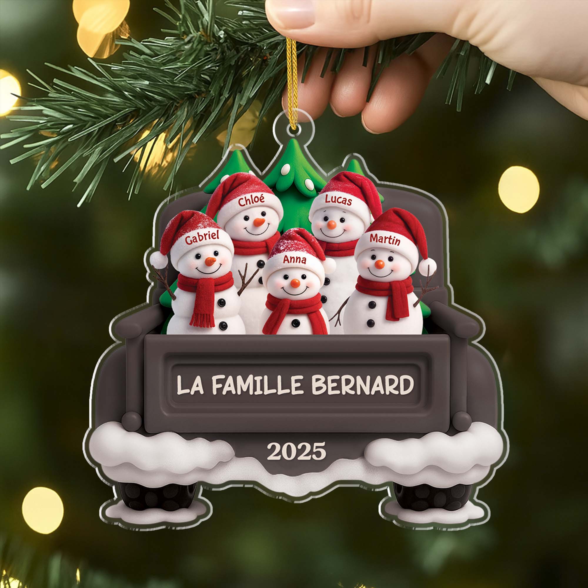 [Effet d'impression 3D] Ornement Noël Acrylique Personnalisé - Famille Bonhomme De Neige Avec Voiture - Image 2