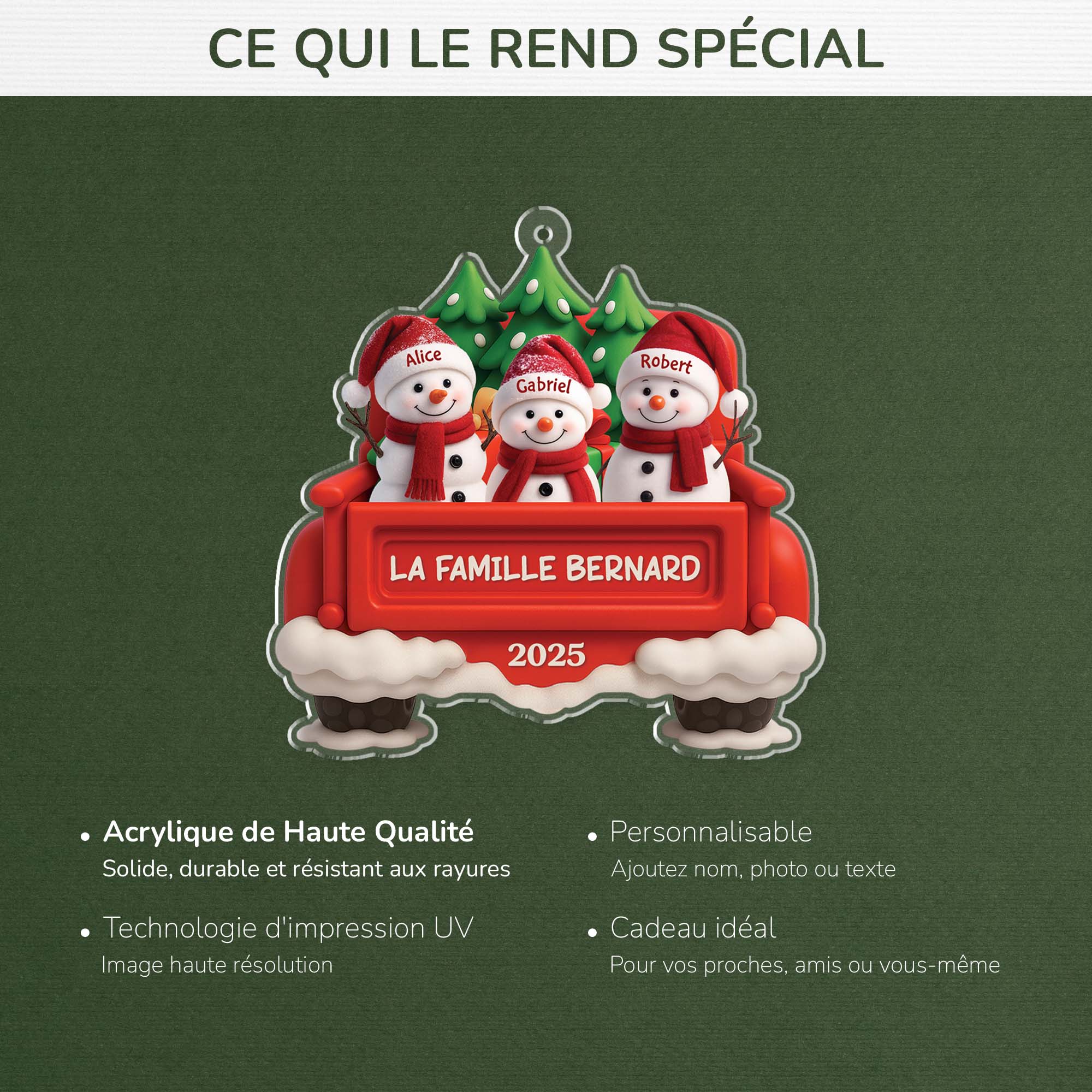 [Effet d'impression 3D] Ornement Noël Acrylique Personnalisé - Famille Bonhomme De Neige Avec Voiture - Image 4