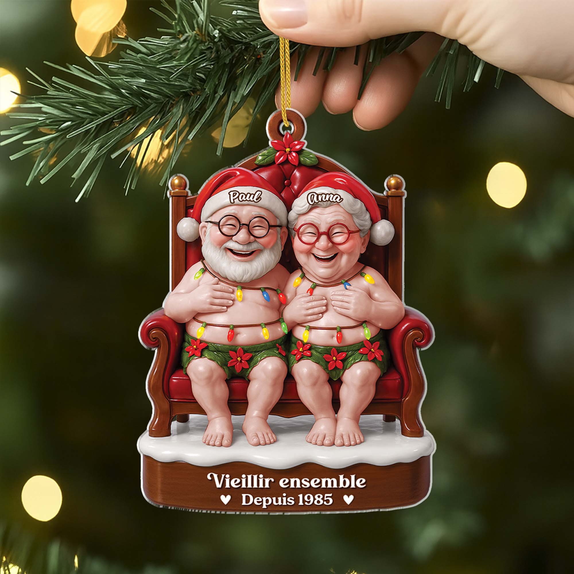 [Effet d'impression 3D] Ornement Noël Acrylique Personnalisé Pour Cadeau Couple Drôle - Vieillir Ensemble - Image 2
