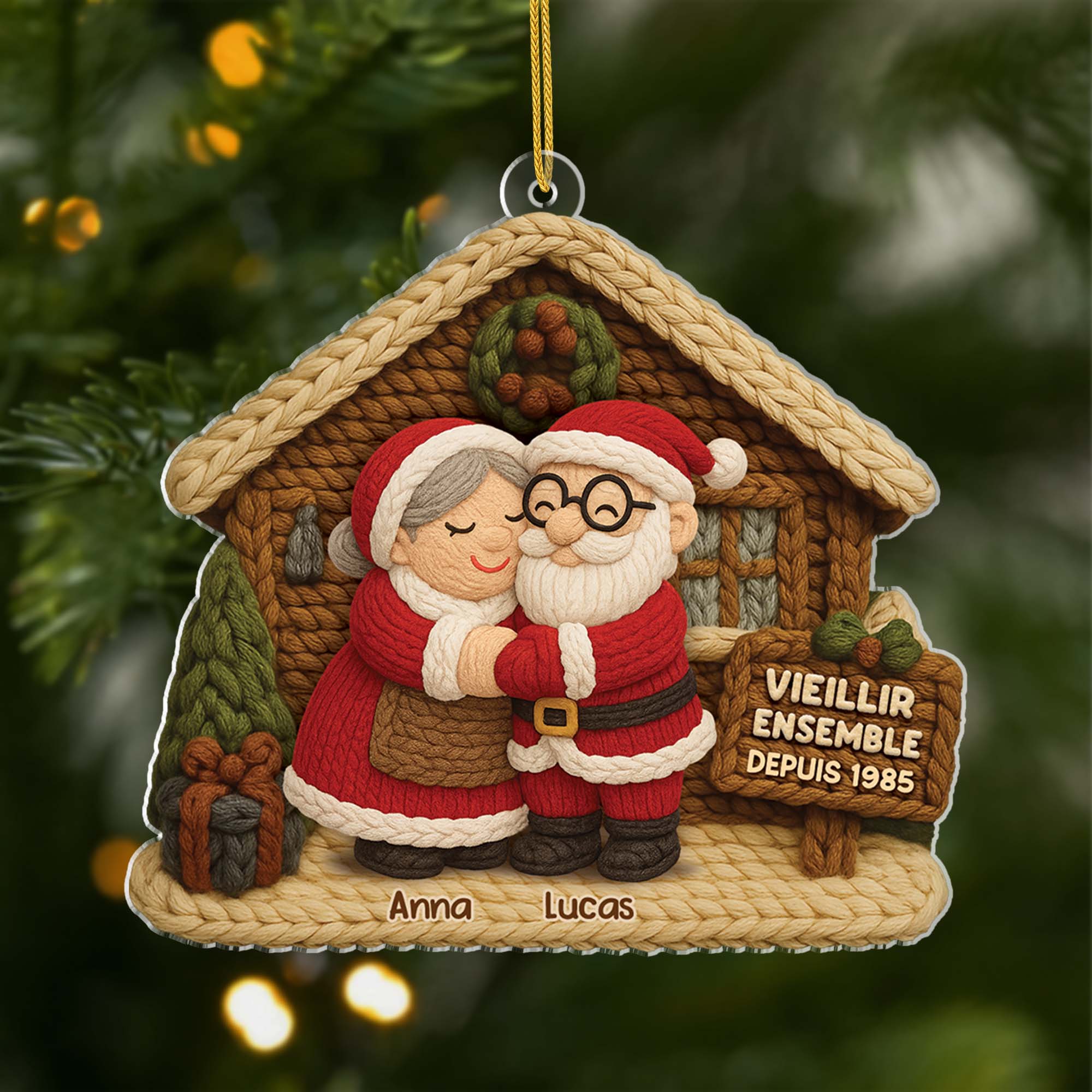 [Effet d'impression 3D] Ornement Noël Acrylique Personnalisé Pour Couple Et Grands-parents -  Vieillir Ensemble