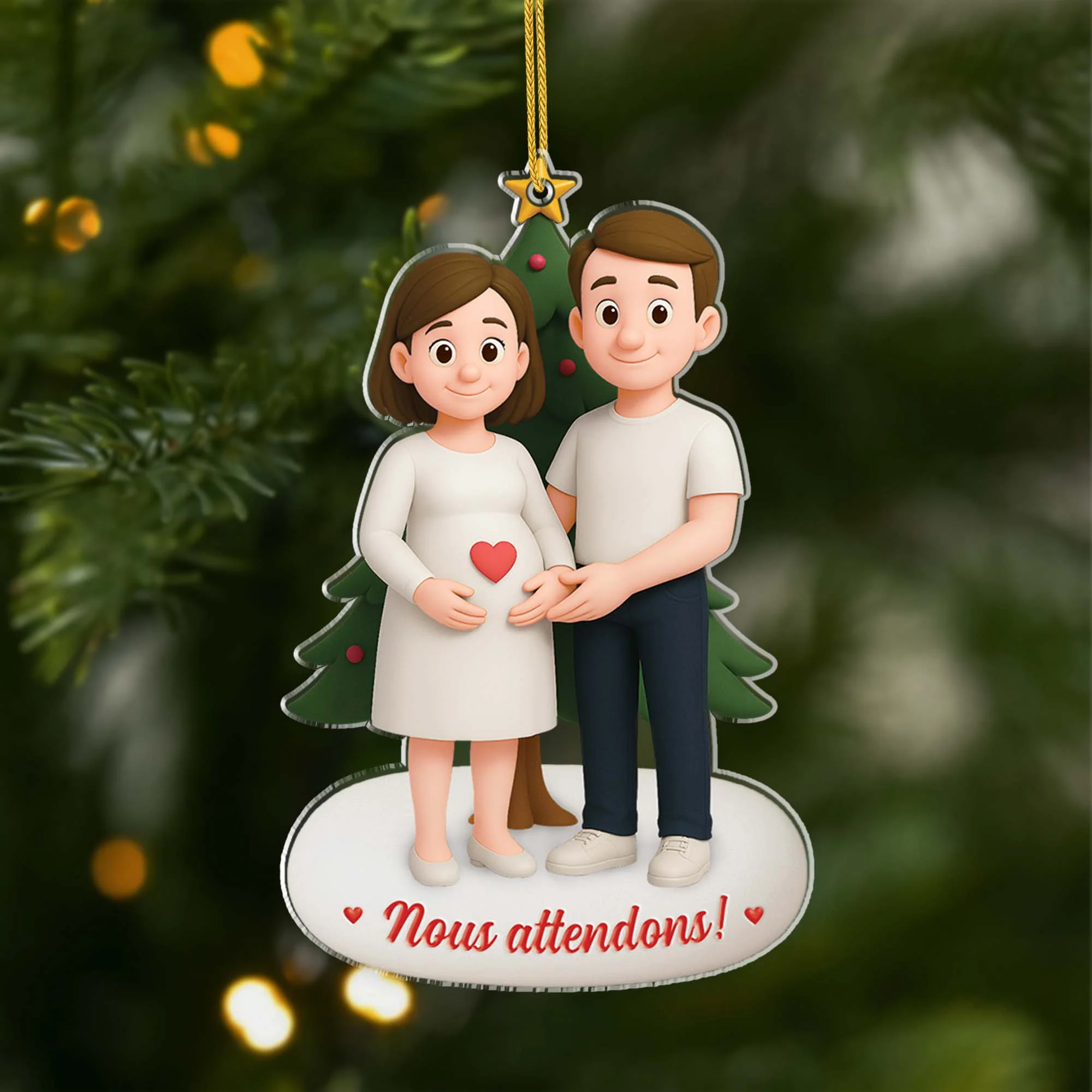 [Effet d'impression 3D] Ornement Noël Personnalisé Acrylique Pour Futur Papa Future Maman - Couple Attend Un Bébé