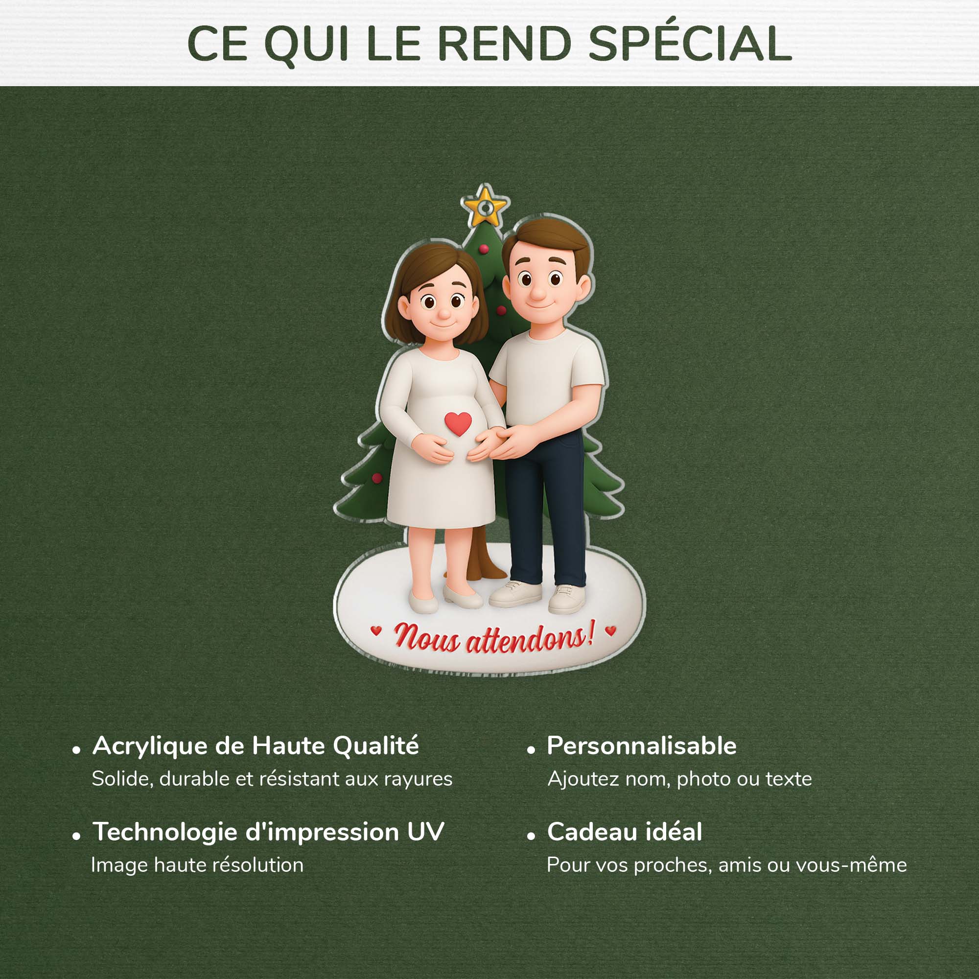 [Effet d'impression 3D] Ornement Noël Personnalisé Acrylique Pour Futur Papa Future Maman - Couple Attend Un Bébé - Image 4