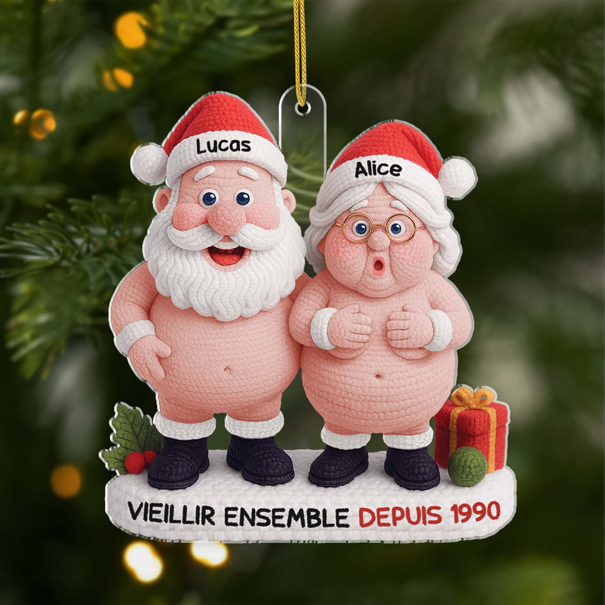 [Effet d'impression 3D] Ornement Noël Personnalisé Acrylique - Vieillir Ensemble Avec Couple Style Laine