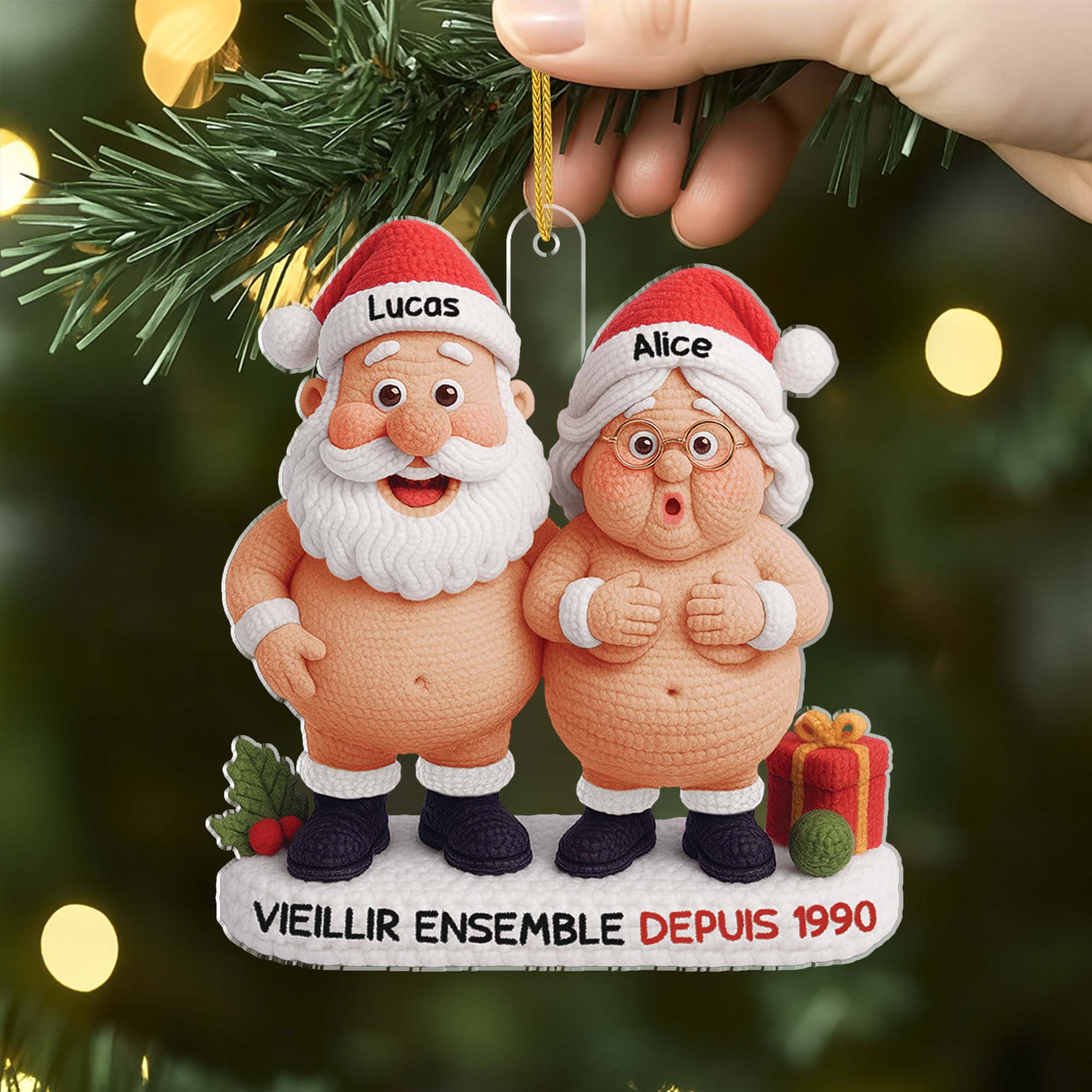 [Effet d'impression 3D] Ornement Noël Personnalisé Acrylique - Vieillir Ensemble Avec Couple Style Laine - Image 2