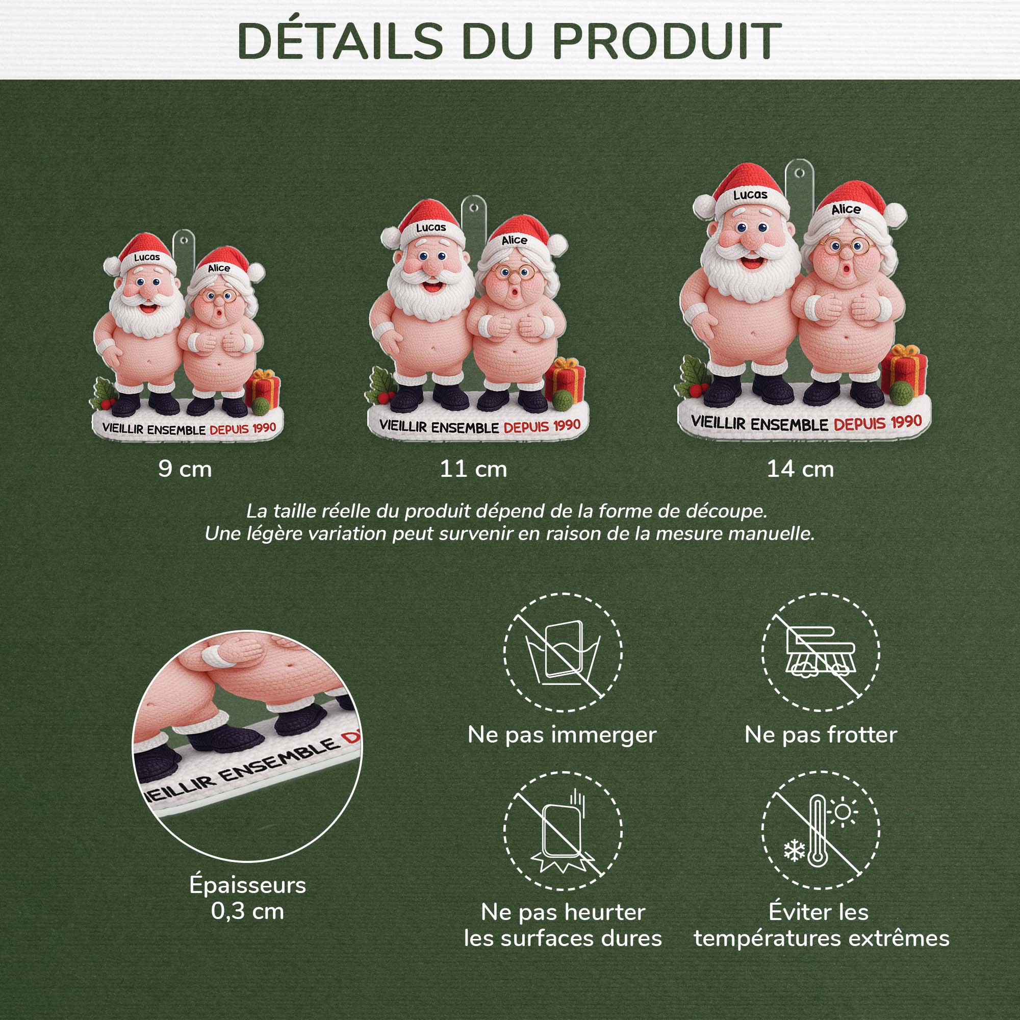 [Effet d'impression 3D] Ornement Noël Personnalisé Acrylique - Vieillir Ensemble Avec Couple Style Laine - Image 3