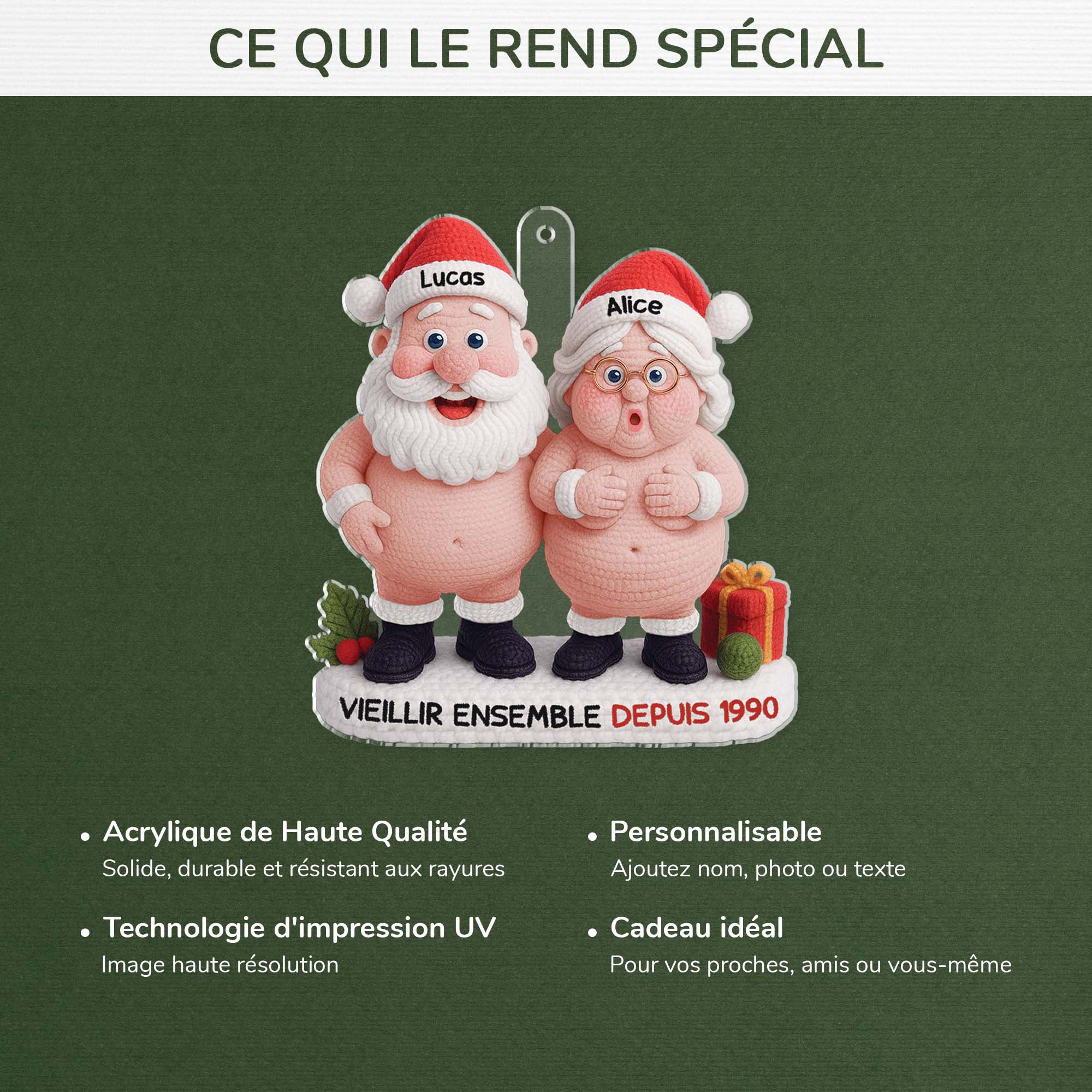 [Effet d'impression 3D] Ornement Noël Personnalisé Acrylique - Vieillir Ensemble Avec Couple Style Laine - Image 4