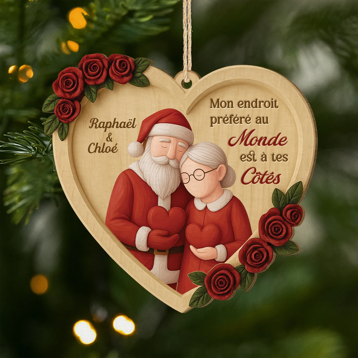 [Effet d'impression 3D] Ornement Noël En Bois À 1 Couche Personnalisé Couple - Mon Endroit Préféré Au Monde