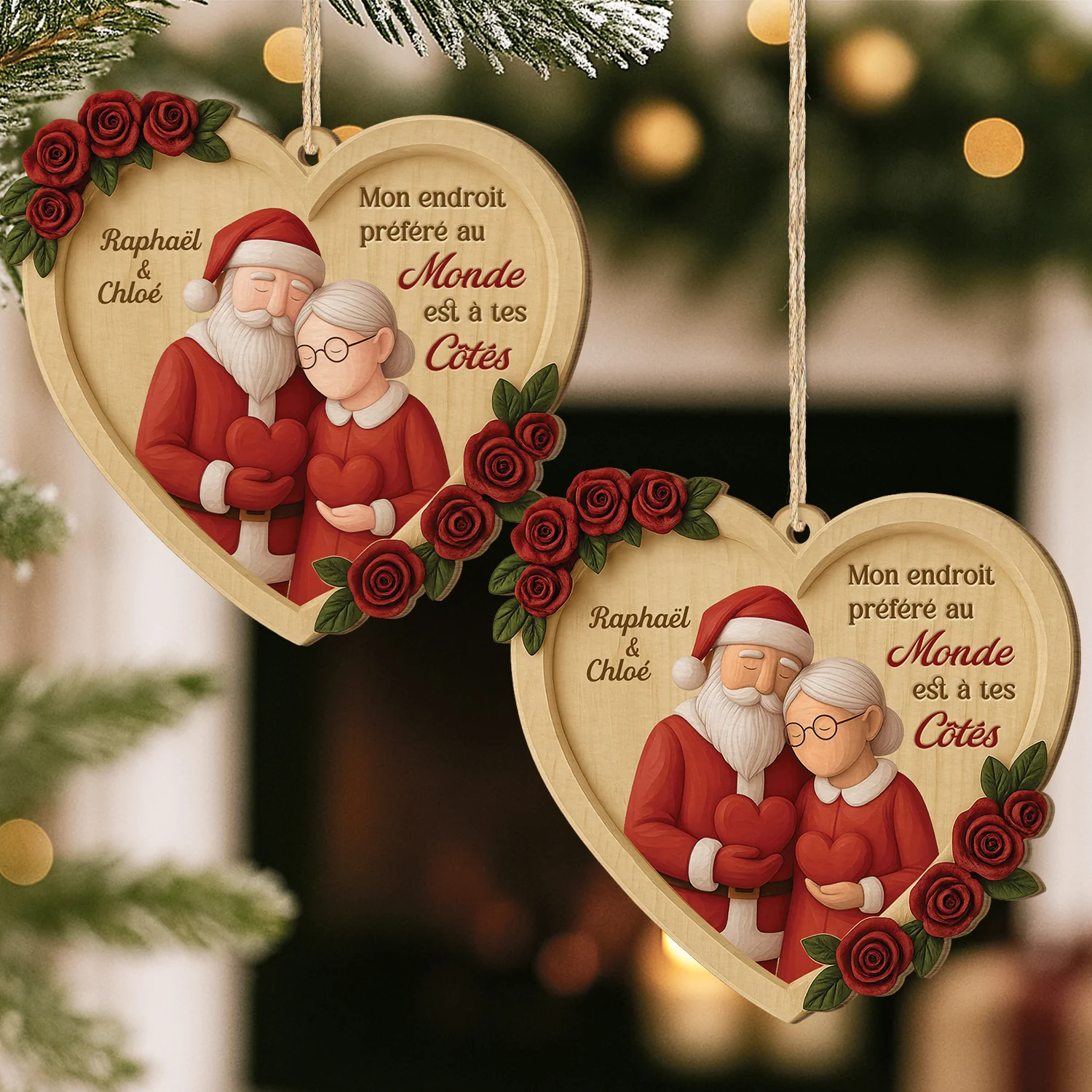 [Effet d'impression 3D] Ornement Noël En Bois À 1 Couche Personnalisé Couple - Mon Endroit Préféré Au Monde - Image 2