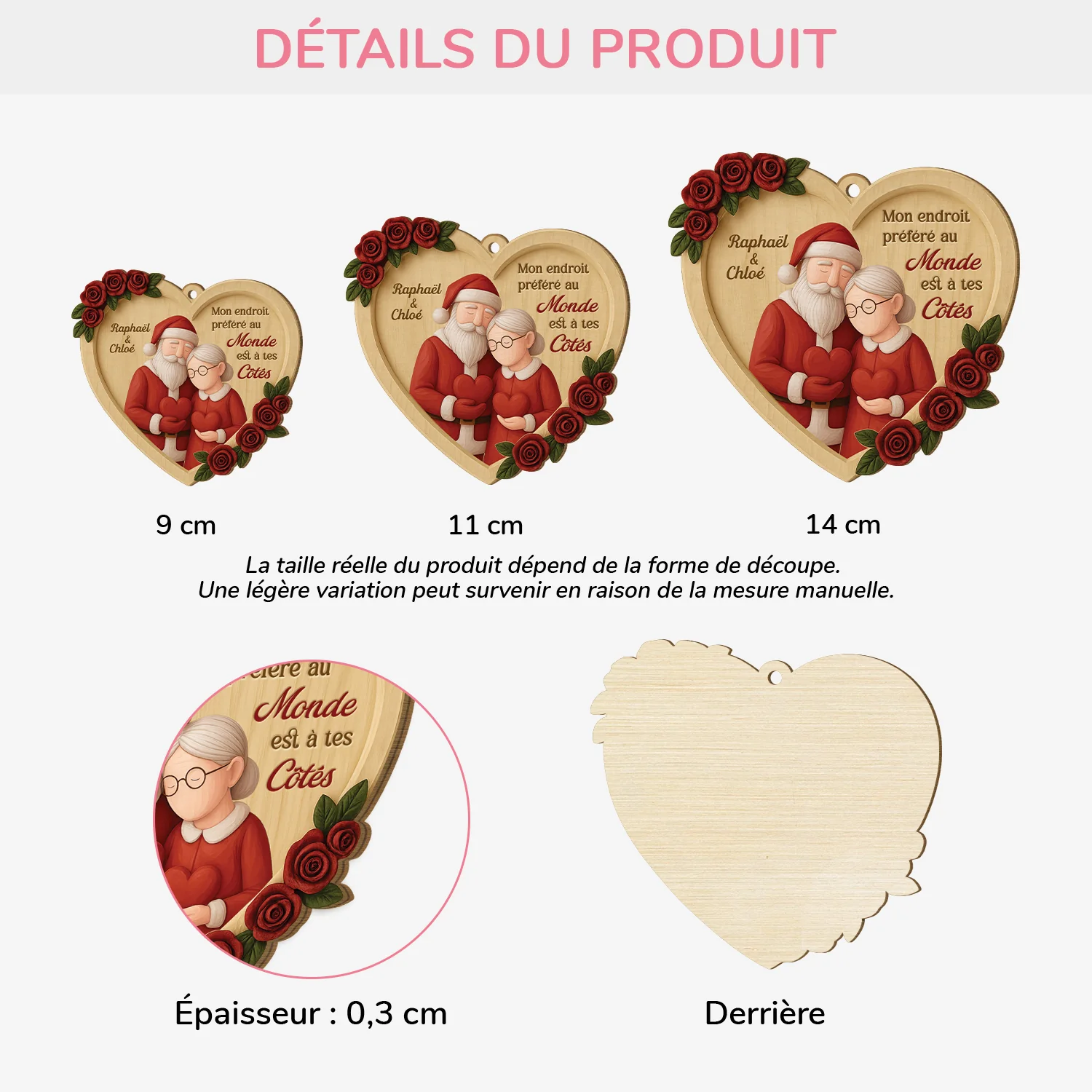 [Effet d'impression 3D] Ornement Noël En Bois À 1 Couche Personnalisé Couple - Mon Endroit Préféré Au Monde - Image 3