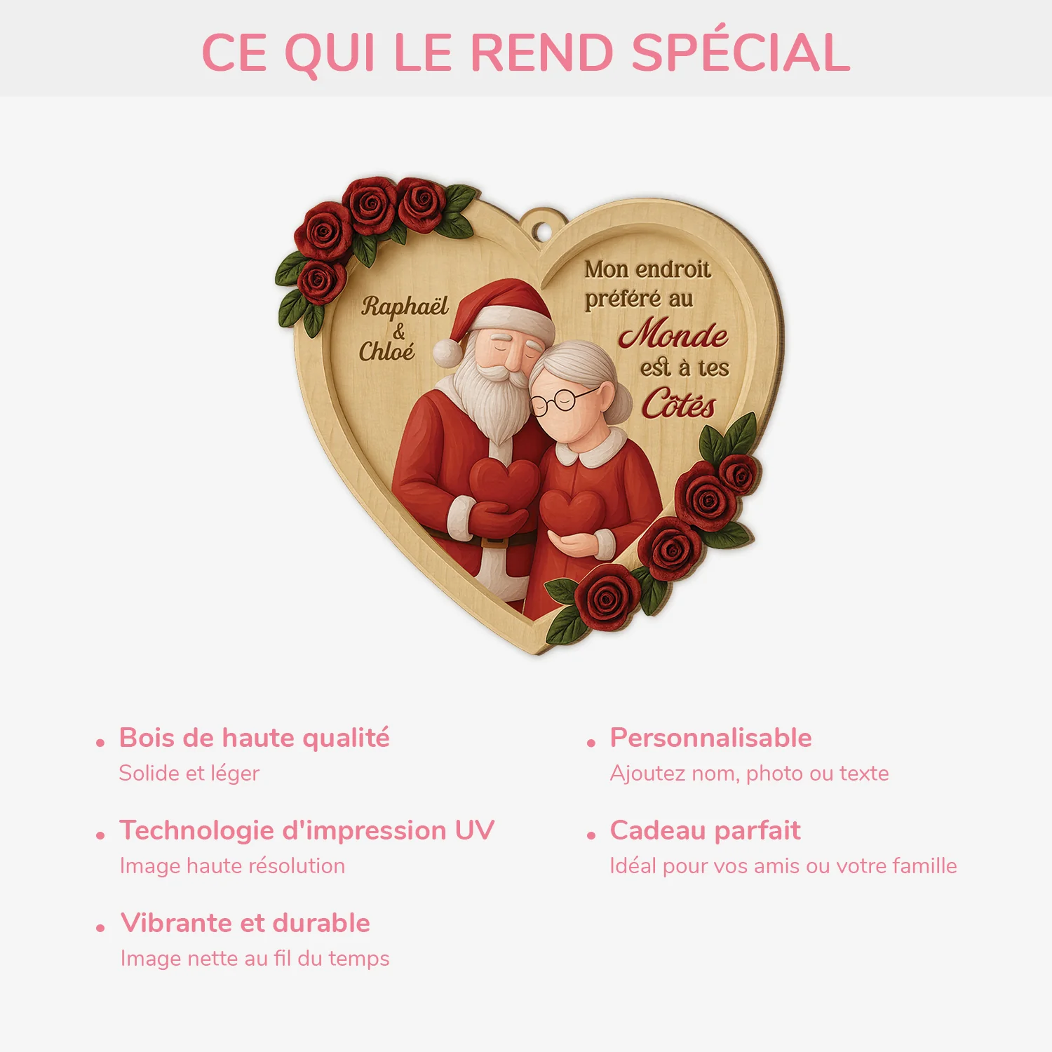 [Effet d'impression 3D] Ornement Noël En Bois À 1 Couche Personnalisé Couple - Mon Endroit Préféré Au Monde - Image 4