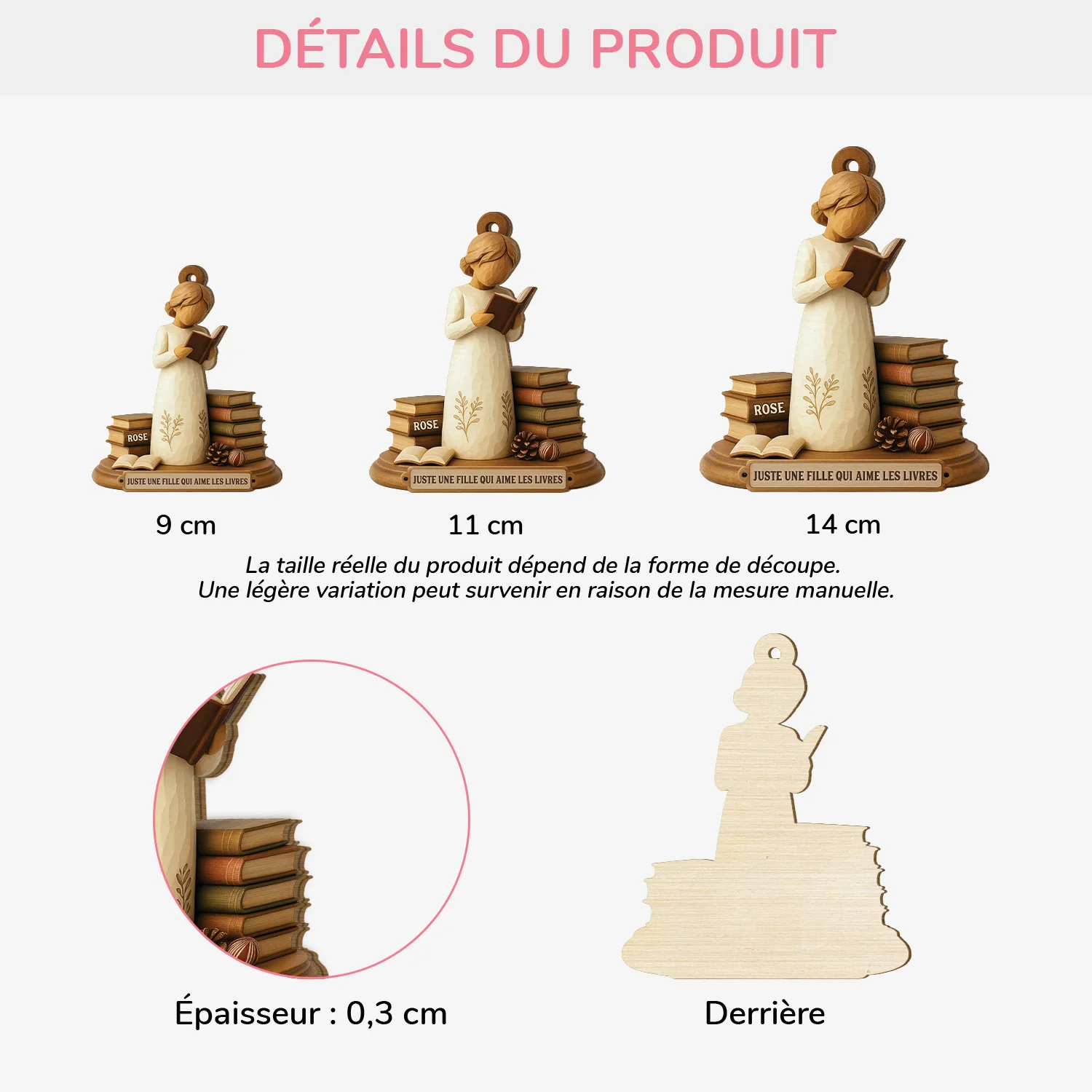 [Effet d'impression 3D] Ornement Noël En Bois À 1 Couche Personnalisé - Fille Qui Aime Les Livres - Image 3