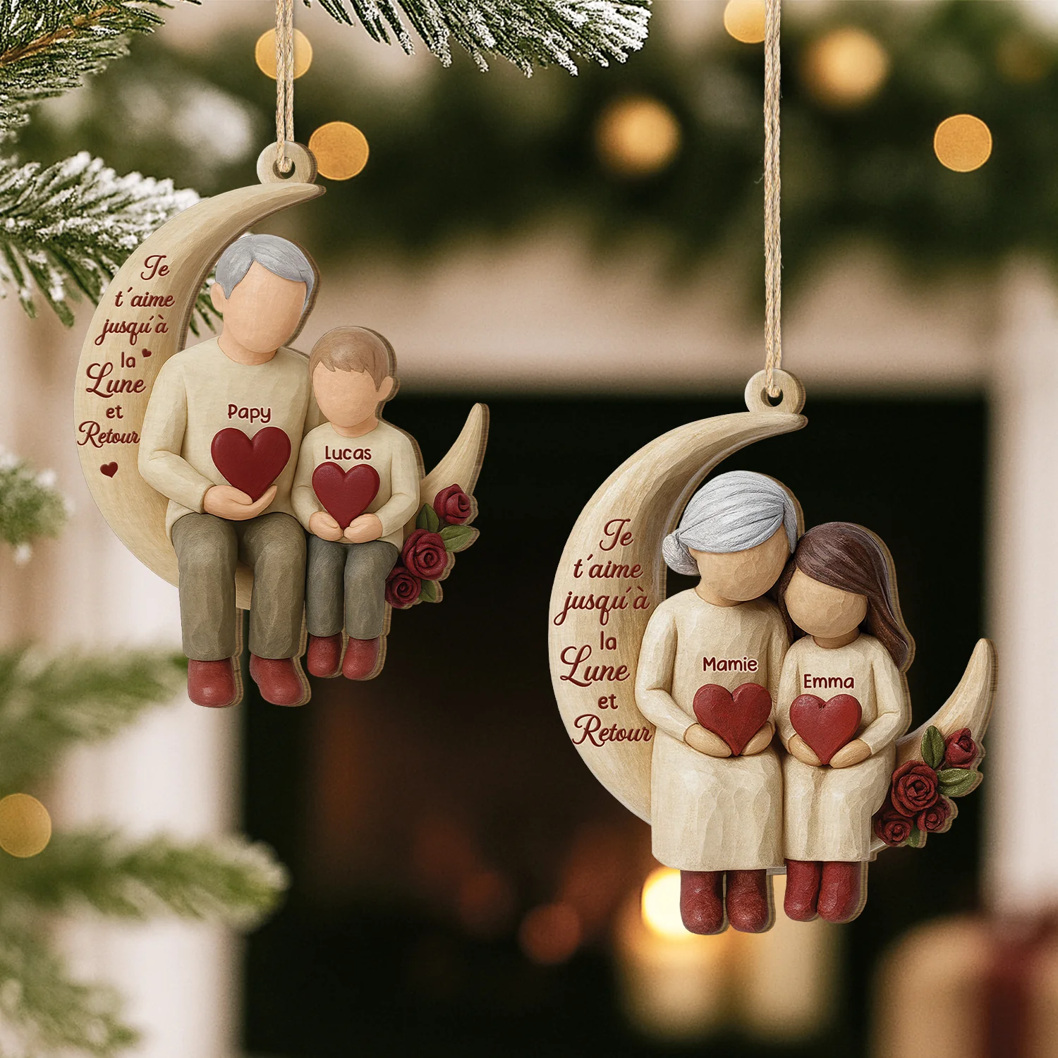 [Effet d'impression 3D] Ornement Noël En Bois À 1 Couche Personnalisé Papy/Mamie - Jusqu'à La Lune Et Retour - Image 2