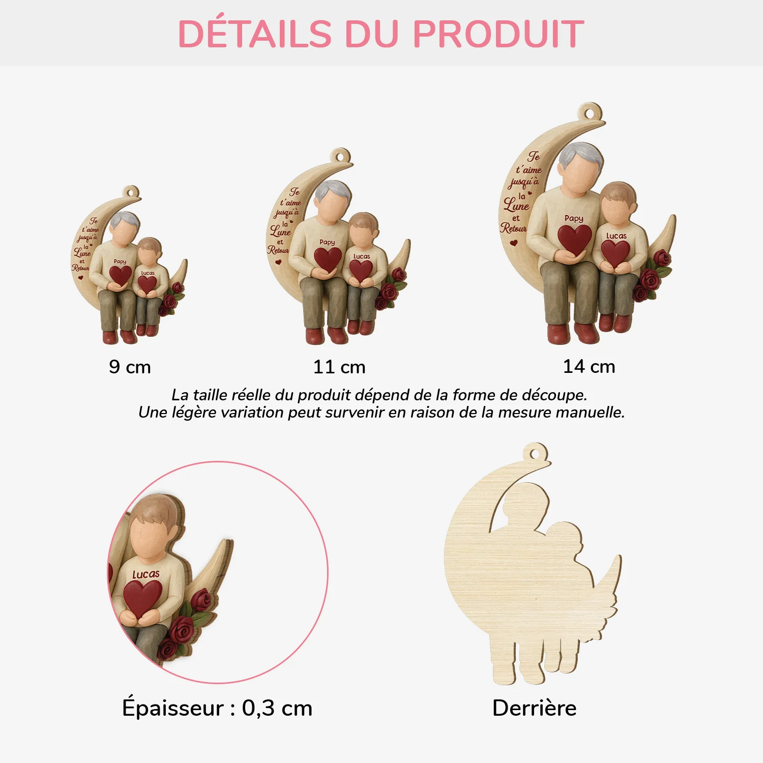 [Effet d'impression 3D] Ornement Noël En Bois À 1 Couche Personnalisé Papy/Mamie - Jusqu'à La Lune Et Retour - Image 3
