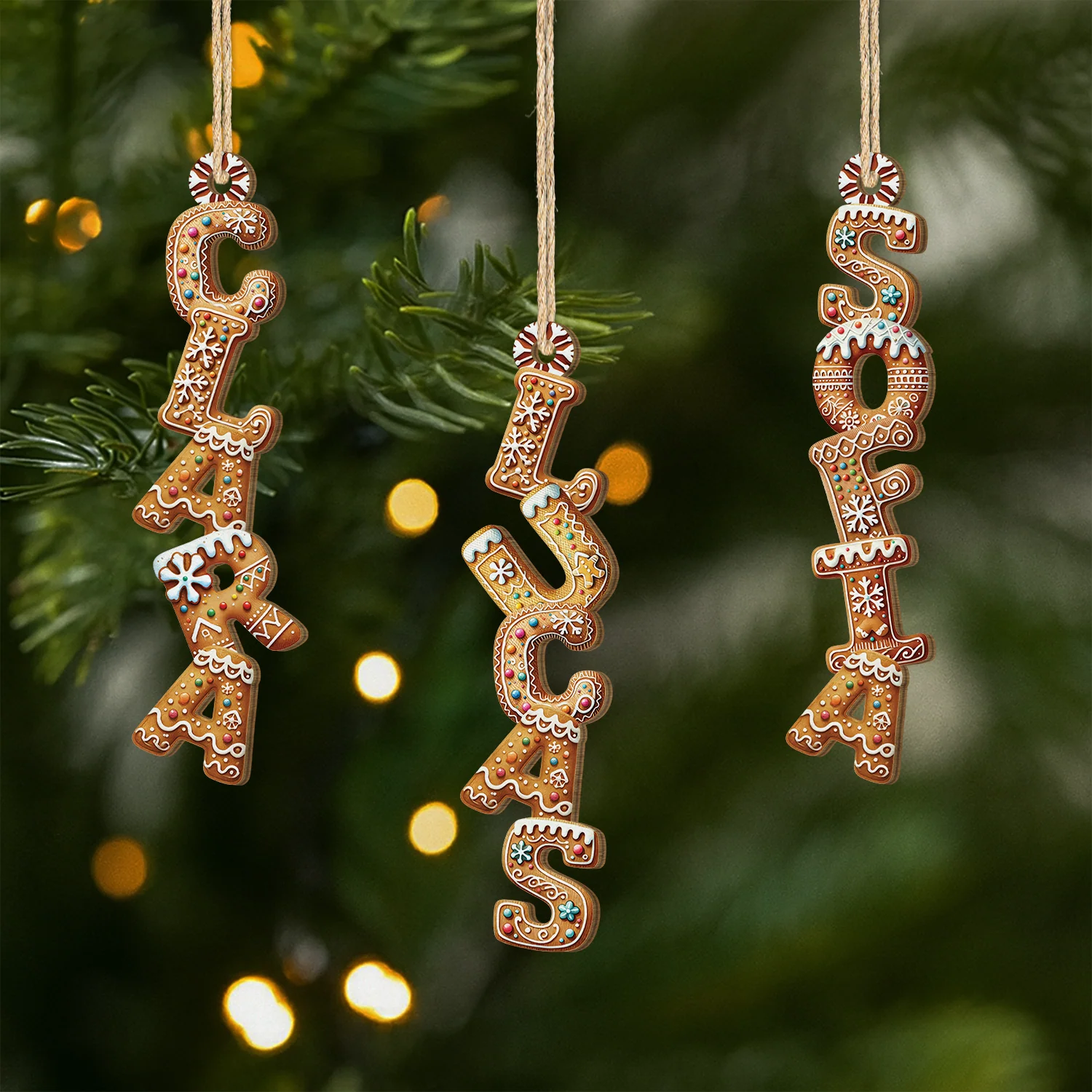 Lettre Déco Noël Personnalisée – Style Biscuit | Ornement 3D Noël En Bois