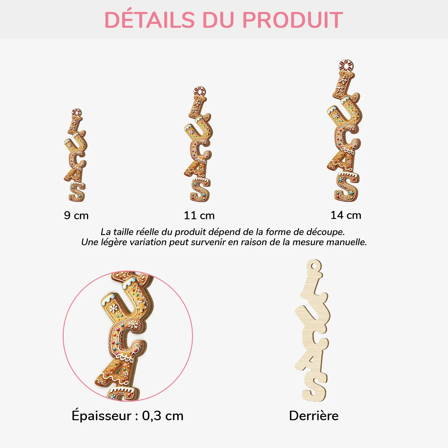 Lettre Déco Noël Personnalisée – Style Biscuit | Ornement 3D Noël En Bois - Image 2