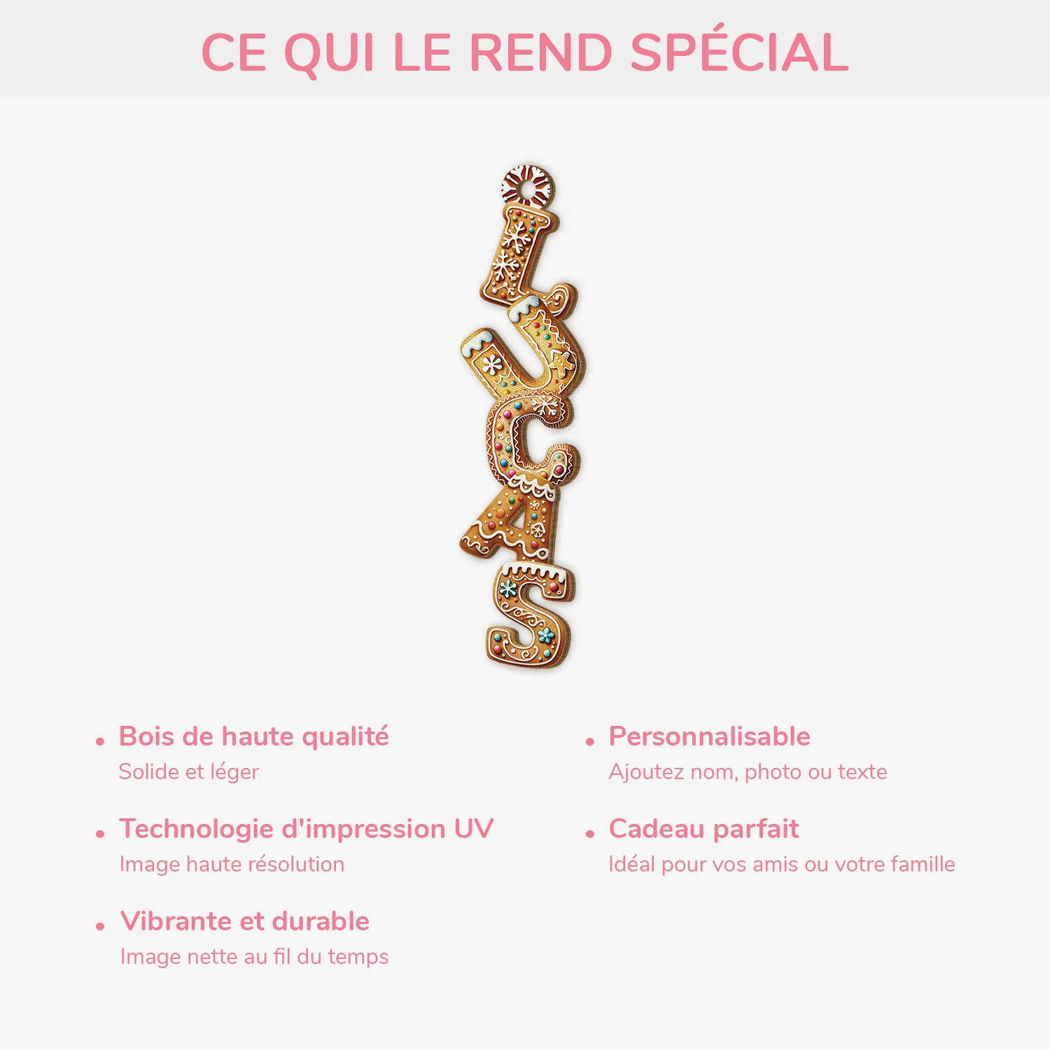 Lettre Déco Noël Personnalisée – Style Biscuit | Ornement 3D Noël En Bois - Image 3