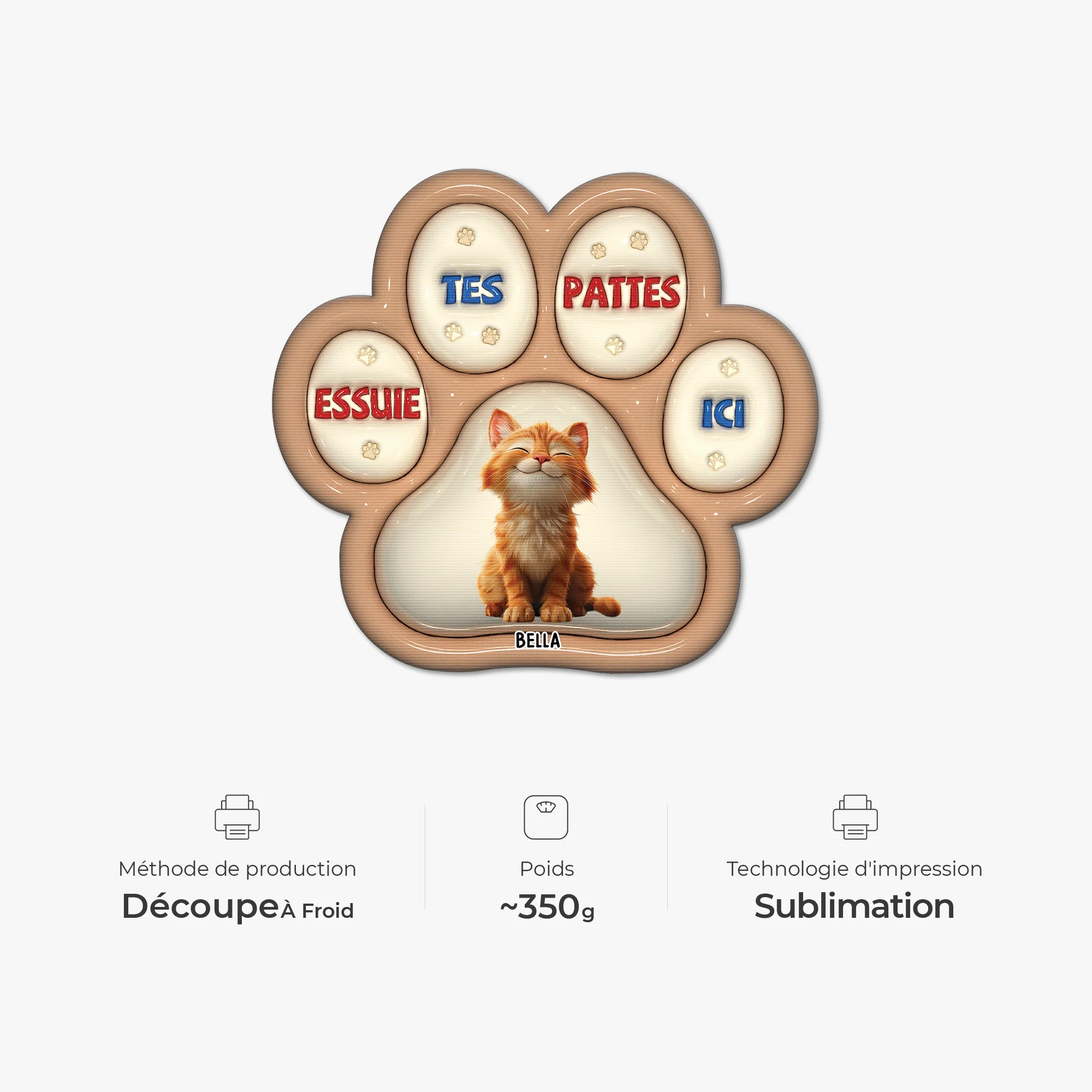 [Effet d'Impression 3D] Tapis Forme Chat Personnalisé – Essuie Tes Pattes Ici - Image 4