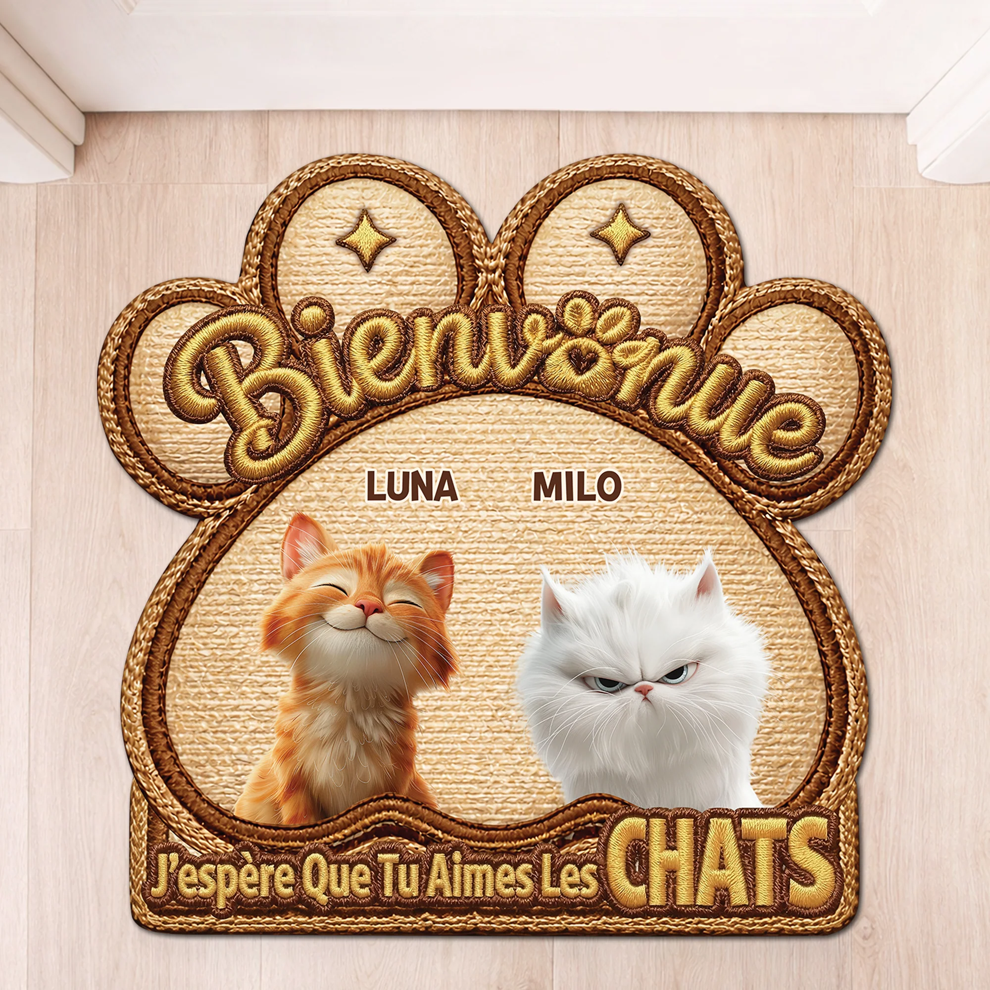 [Effet d'Impression 3D] Paillasson Amoureux Des Chats Personnalisé