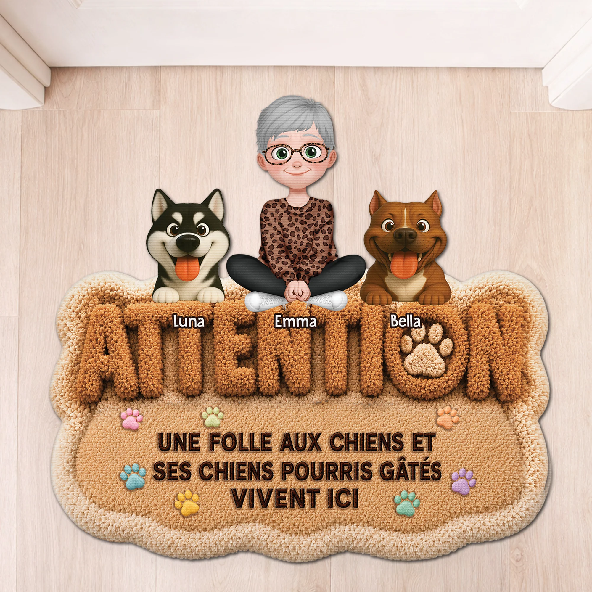 [Effet d'Impression 3D] Paillasson Chien Humour Personnalisé – Folle Aux Chiens