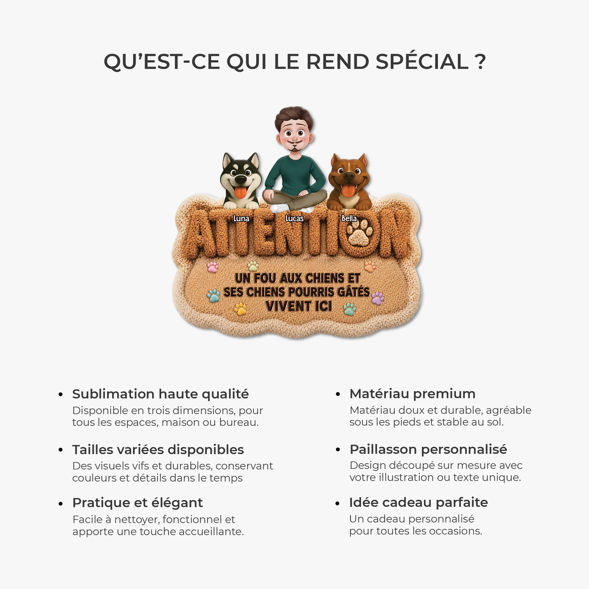 [Effet d'Impression 3D] Paillasson Chien Humour Personnalisé – Folle Aux Chiens - Image 6