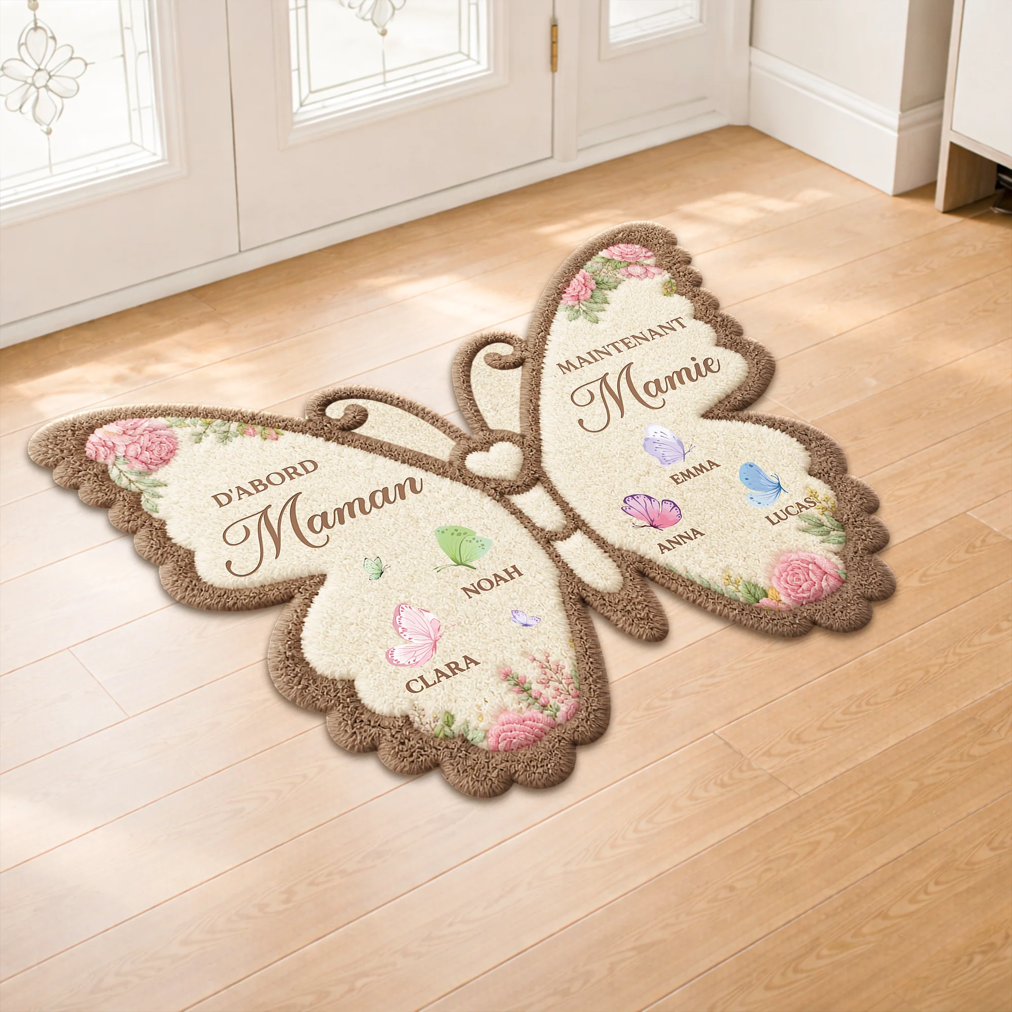 [Effet d'Impression 3D] Paillasson Personnalisé Original Forme Papillon - D'abord Maman Ensuite Mamie - Image 2