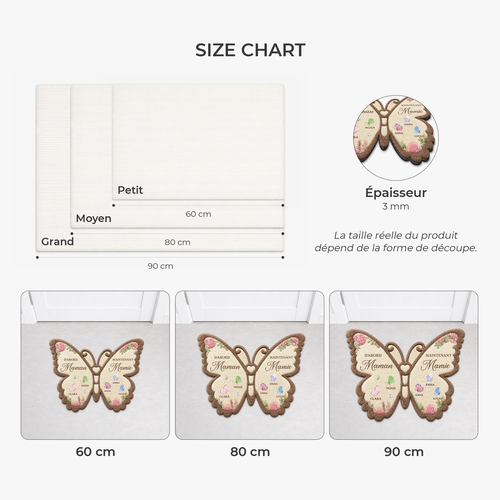 [Effet d'Impression 3D] Paillasson Personnalisé Original Forme Papillon - D'abord Maman Ensuite Mamie - Image 3