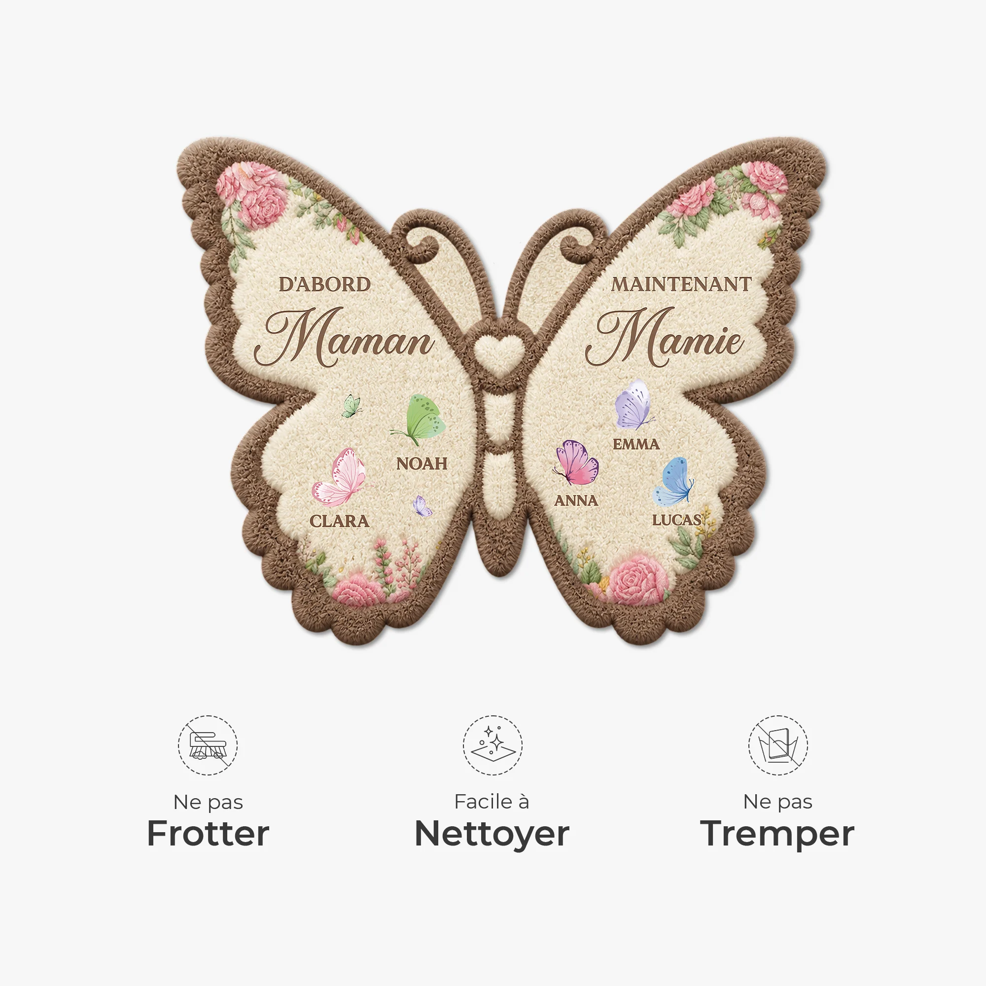 [Effet d'Impression 3D] Paillasson Personnalisé Original Forme Papillon - D'abord Maman Ensuite Mamie - Image 5